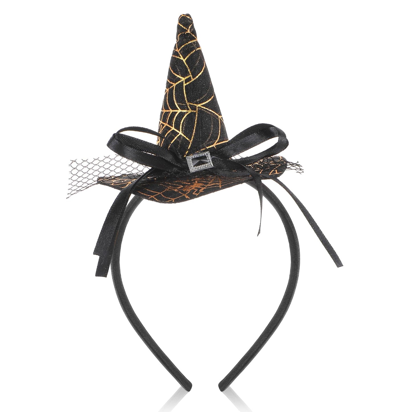 GEEHUA Halloween Witch Hat Headband, Witch Wizard Spiderweb Hair Hoop Black Lace Bow Hairband for Women Halloween Costume Dress up Cosplay Makeup Party Decoration(Black)