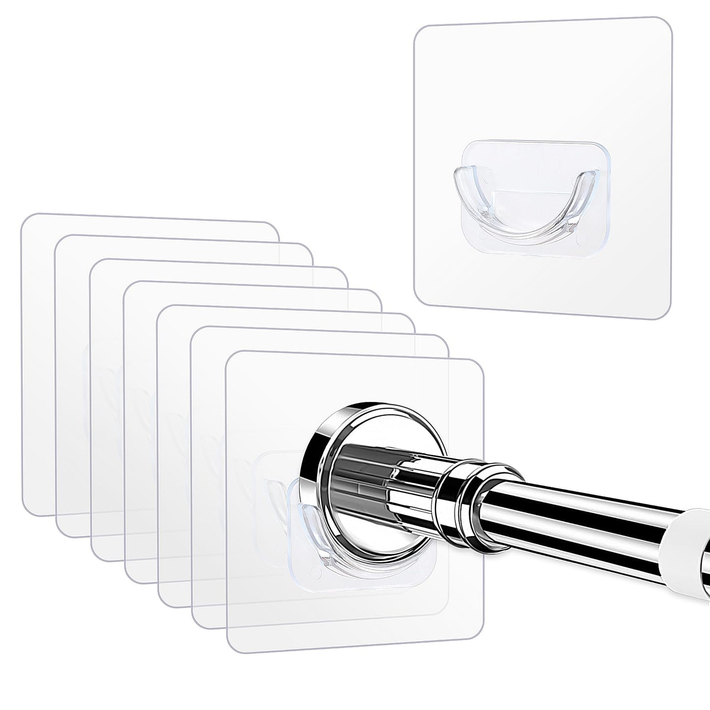 Molain 8pcs Shower Curtain Rod Holder, No Drilling Invisible Rod Retainer Transparent Wall Mount Holder for Shower Curtain Rod (Rod Not Included)