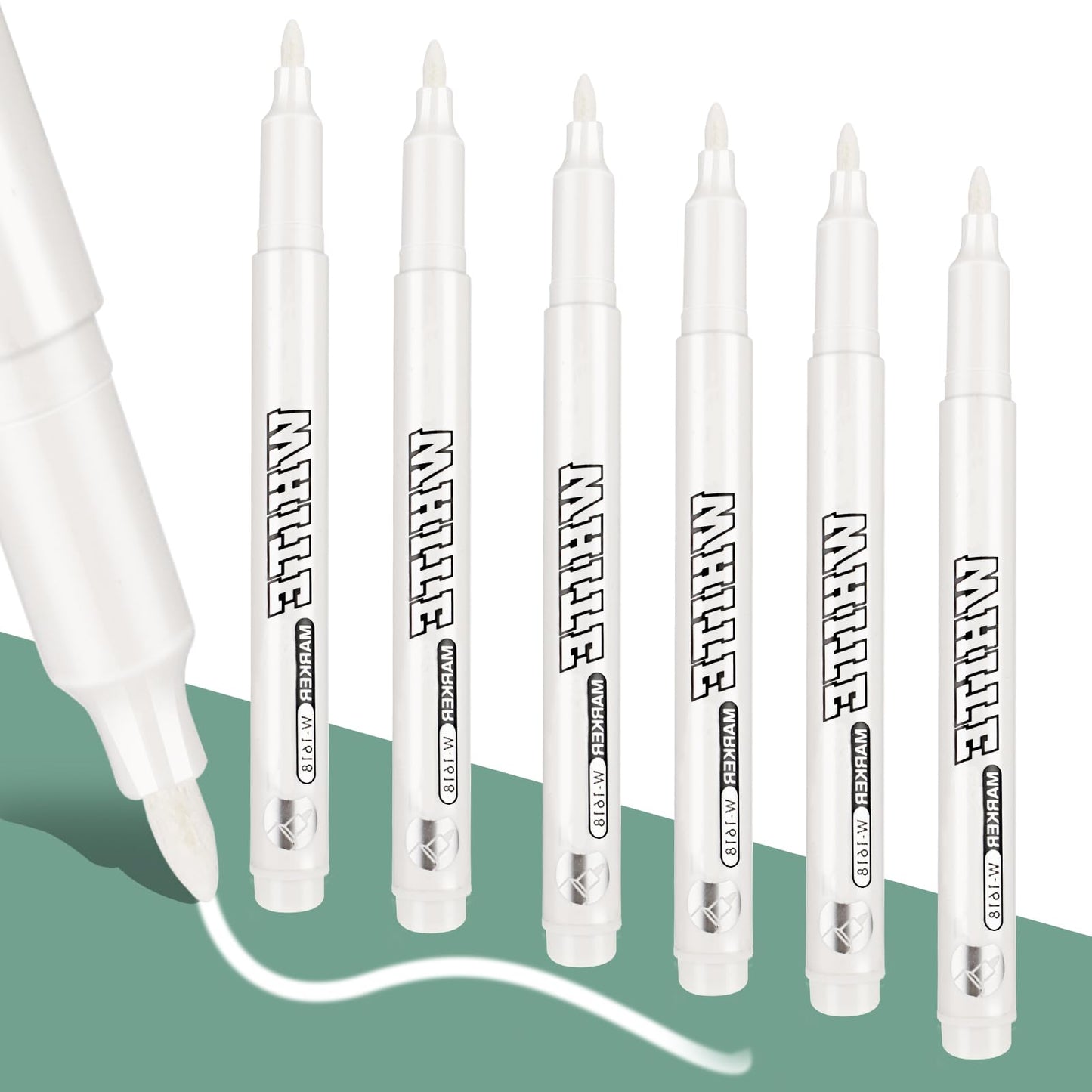 simarro 6 Pcs White Paint Marker, White Acrylic Marker Pens, 1mm Fine Tip Oil Based Quick Drying Marking Pens, Waterproof Paint Pens for Wood Rock Plastic Leather Glass Stone Art Projects