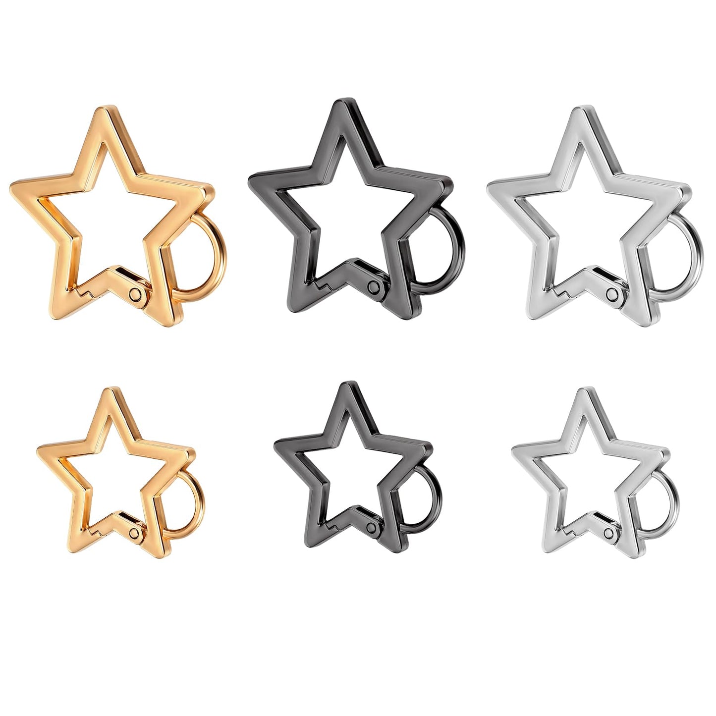Yuanchu Star Shape Clips, 6 Pieces 2 Sizes Zinc Alloy Star Carabiner, Rust Free, Metal Clip, Heavy Duty Keychain