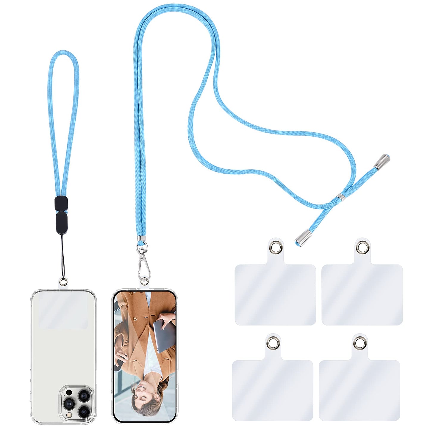 TIESOME Universal Cell Phone Lanyard, Crossbody Lanyard with Adjustable Nylon Neck Strap, 1 Phone Neck Lanyard+1 Wrist Phone Strap+4 Connectors Compatible with Most Phones (Blue)
