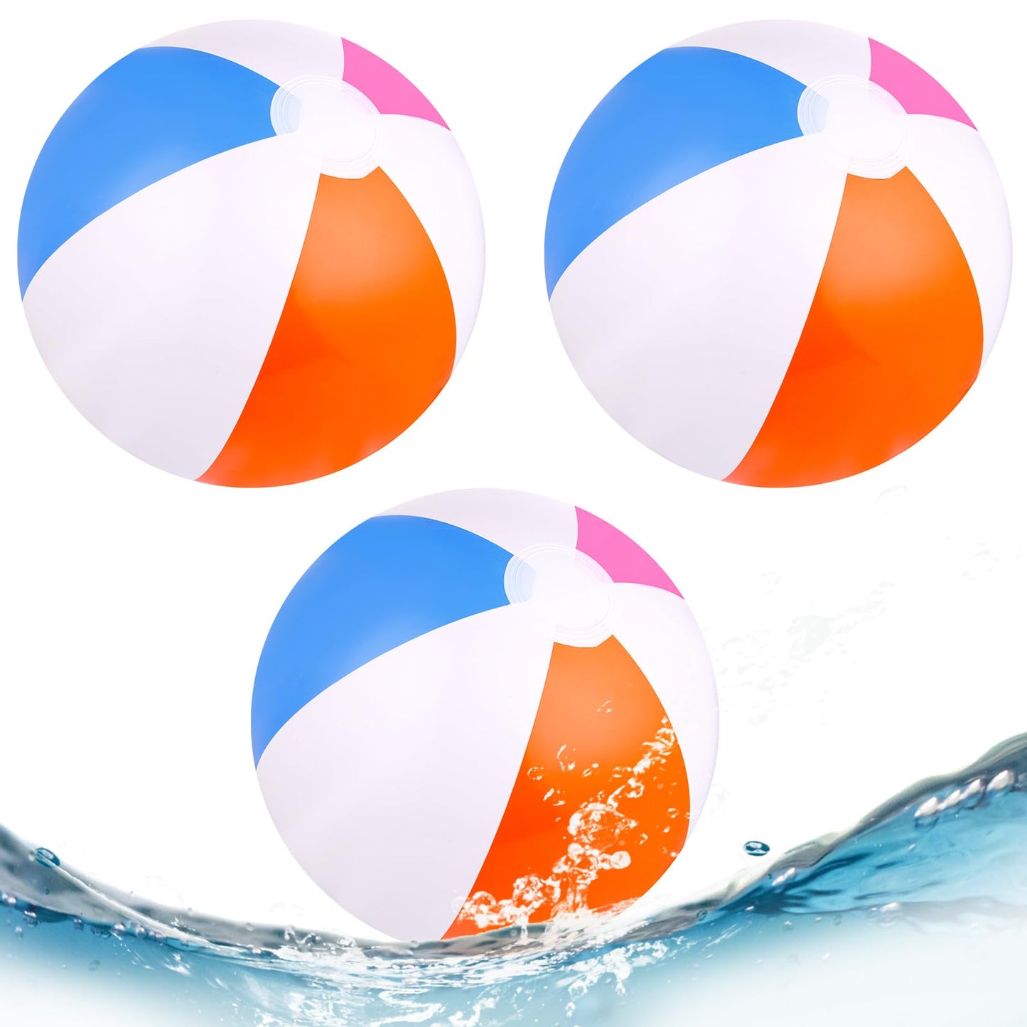 cobee Inflatable Beach Balls, 3 Pieces Rainbow Beach Ball Pool Beach Balls Bulk Pool Games Accessories for Outdoor Summer Water Games Party Decorations Favors Supplies(15 in)