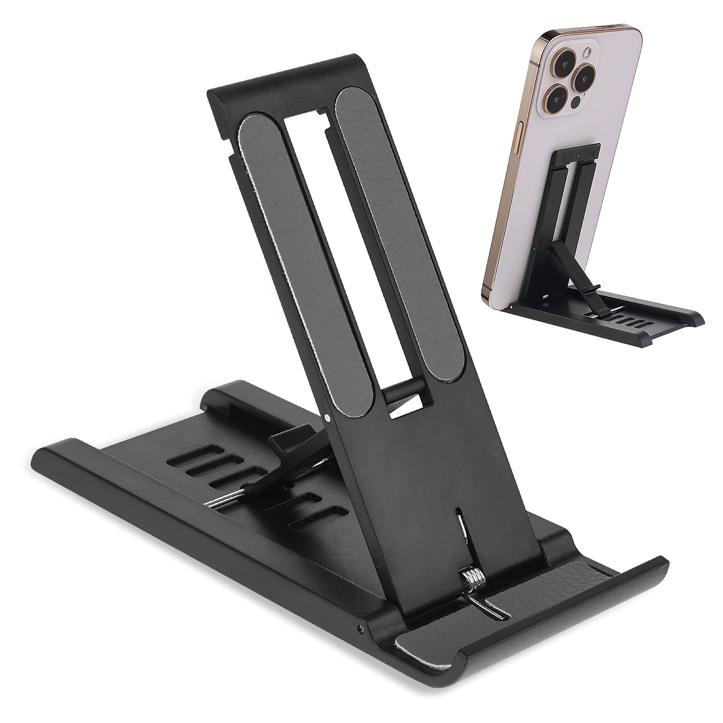cobee Foldable Mini Cell Phone Stand, 6 Speed Angle Adjustable Cell Phone Holder Portable Tablet Stand Holder Desktop Mobile Stand Cellphone Cradle Dock Compatible with Mobile Phone Tablets(Black)
