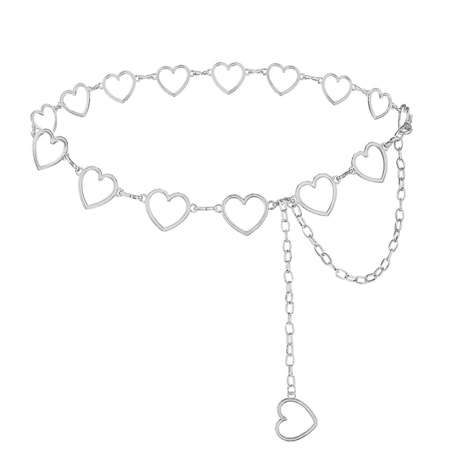 TIESOME Heart Shape Chain Belts for Women, Adjustable Body Link Belts Hollow-Design Metal Waist Chain Fashion Belly Chain(Silver)