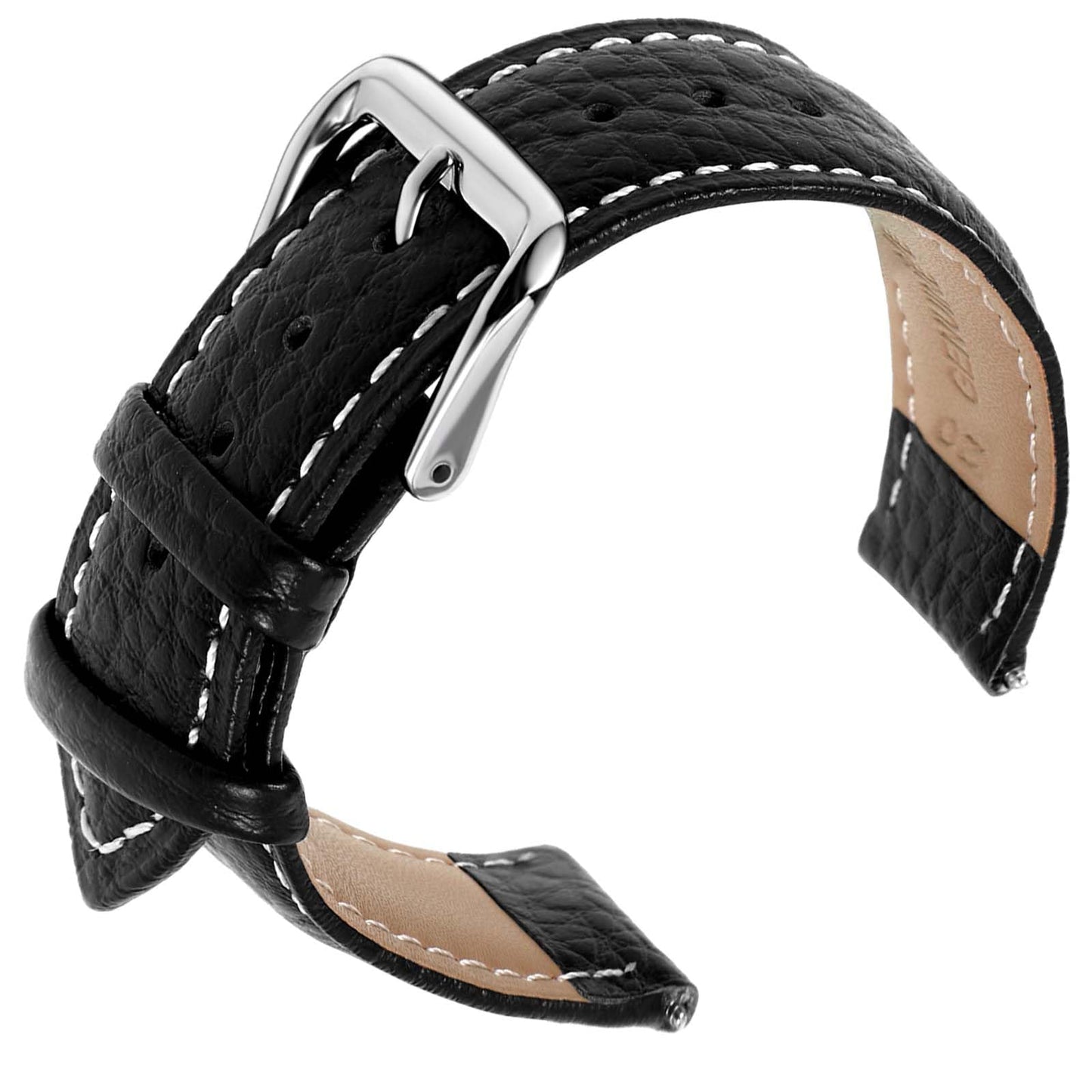 cobee Genuine Leather Watchband, First Layer Calfskin Vintage Watch Strap with Stainless Steel Buckle Universal Replacement Straps for Men Women, Lychee Grain(Black, 20mm)