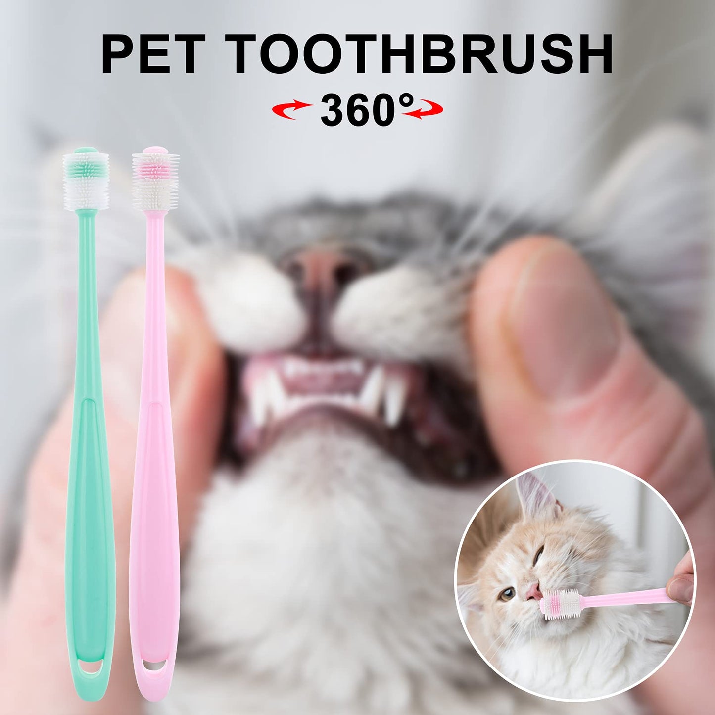 Molain Dog Toothbrush 360 Degree, 2 Set Silicone handle Cat Toothbrushes with Storage Box, Puppy Dogs Pet Tooth Cleaning Kit (Pink+Blue)