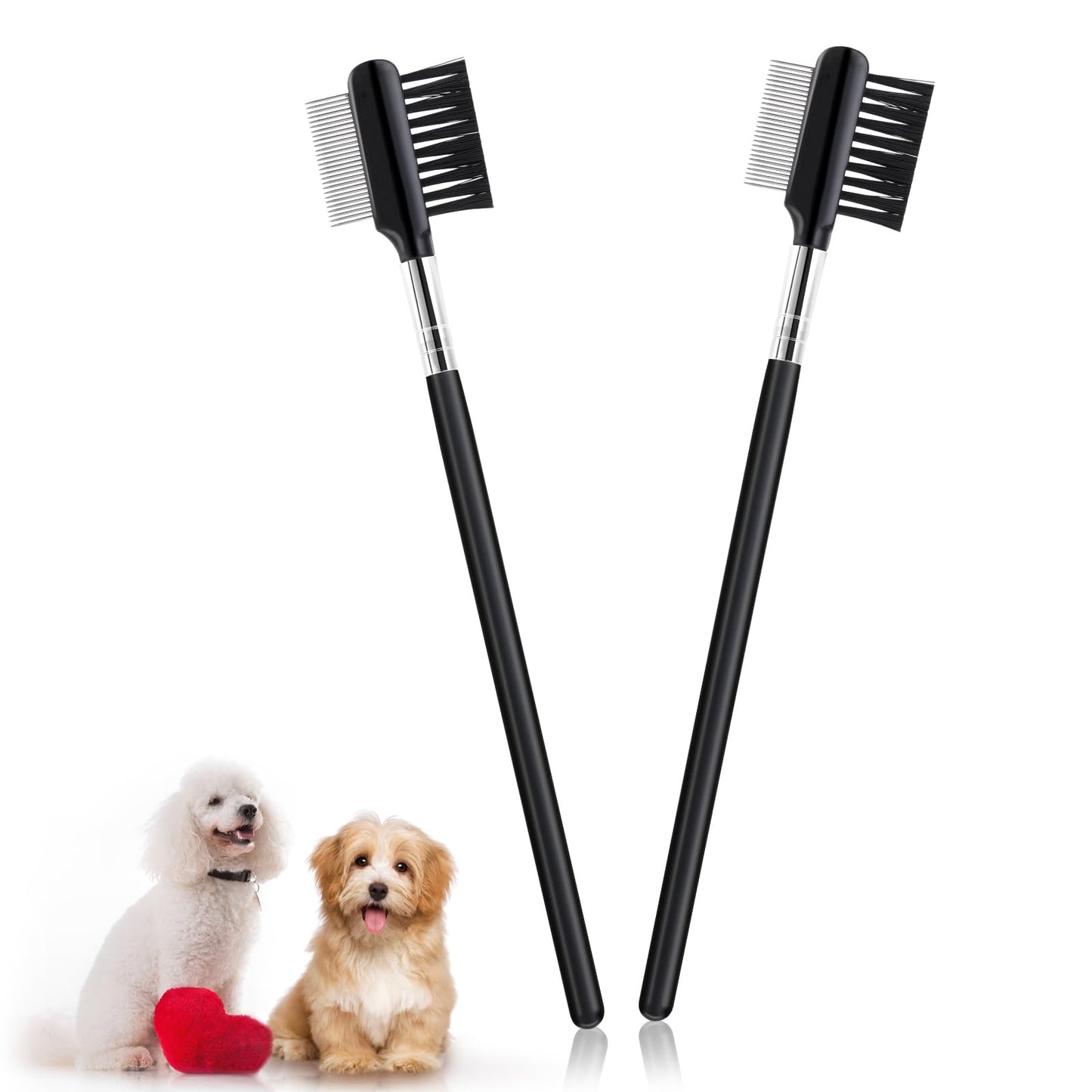 TIESOME 2Pcs Dog Eye Comb Tear Stain Remover Comb, Double-Head Tear Stain Comb for Small Dogs Metal Eye Booger Remover Puppy Cat Grooming Comb for Removing Crust Mucus and Flea