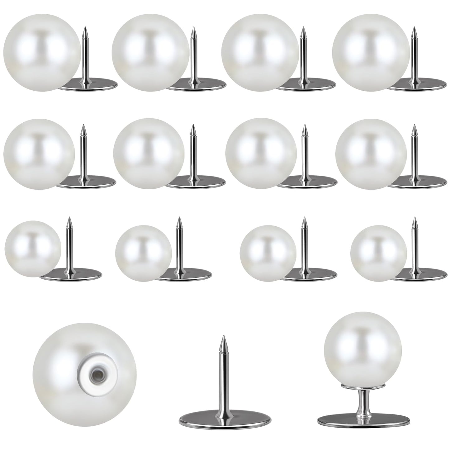 AOZUO 12 Pieces Pearl Buttons, 3 Sizes Pearl Brooches, Buttons Without Sewing, Pearl Pins for Clothing for Women and Girls, Dresses, Sweaters, Scarves, Decorations, Shirts, Coats (10mm/12mm/14mm)