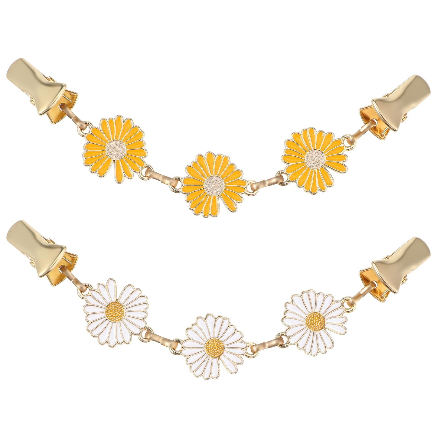 Amabro 2PCS Shawl Clips for Women, Daisy Cloak Brooch Clips Vintage Sweater Shirt Cardigan Clips Clothes Collar Holders Collar Pins Retro Cloak Clasp for Christmas Halloween(White+Yellow)