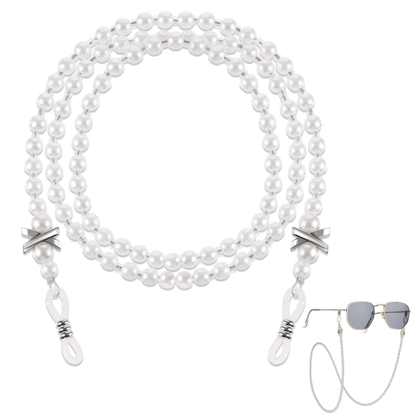 AOZUO Pearl Eyeglass Chain Anti-slip and Anti-Falling Glasses Chain Eyeglasses String Holder for Women & Girls Sunglasses Mask Necklace Lanyard(White), White, 75x1x0.7cm/29.5x0.39x0.275in
