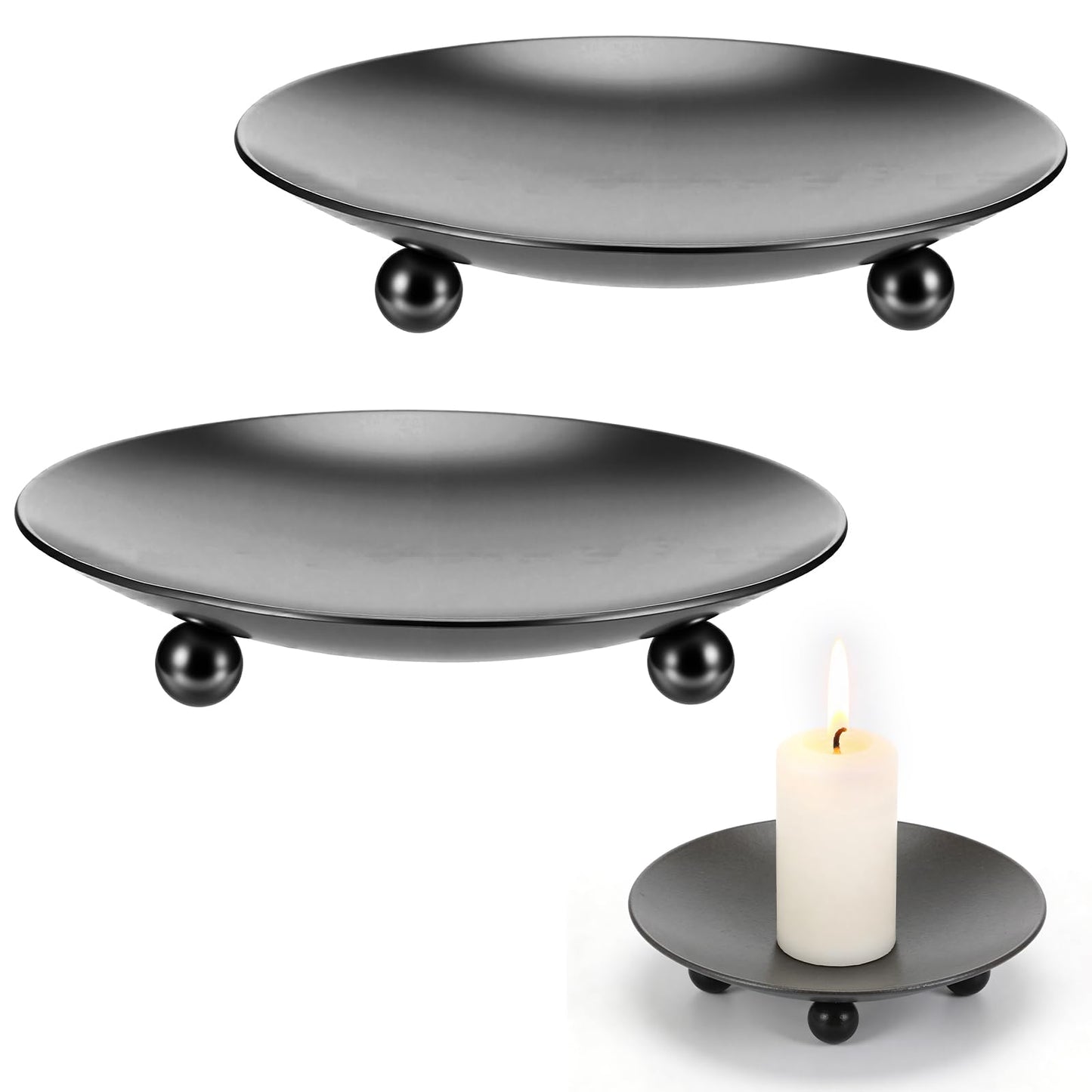 WJIAAA Candle Holder Pillar Candles, Pack of 2 Metal Candle Holders with 11 cm Diameter, for Candles up to 9 cm, Black Golden Table Decoration for Wedding and Home (Black)