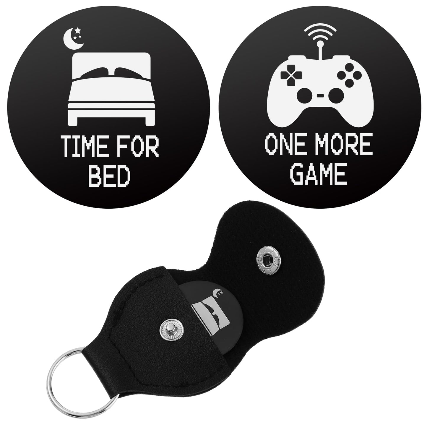 Amabro Funny Decision Coin, Destiny Flip Coins Gifts Double-Sided ONE MORE GAME TIME FOR BED Token with Leather Keyring for Boys Girls Boyfriend Girlfriend Birthday Funny Games Lover Gamer Gifts()