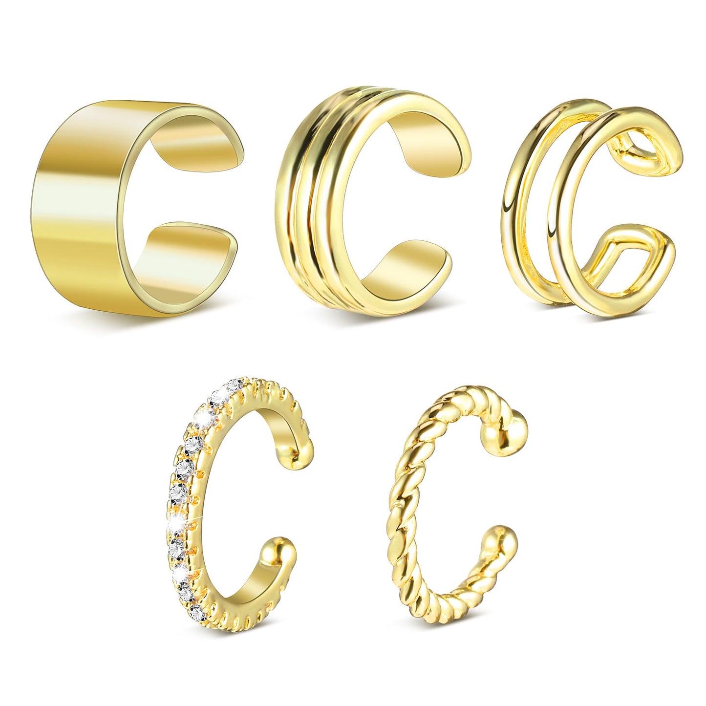 TIESOME 5 Pcs Gold Clip On Earrings for Women, Non Pierced Clip On Hoop Earrings Adjustable Gold Clip On Earrings Fashion Gold Clip On Earrings for Girls Women Gift