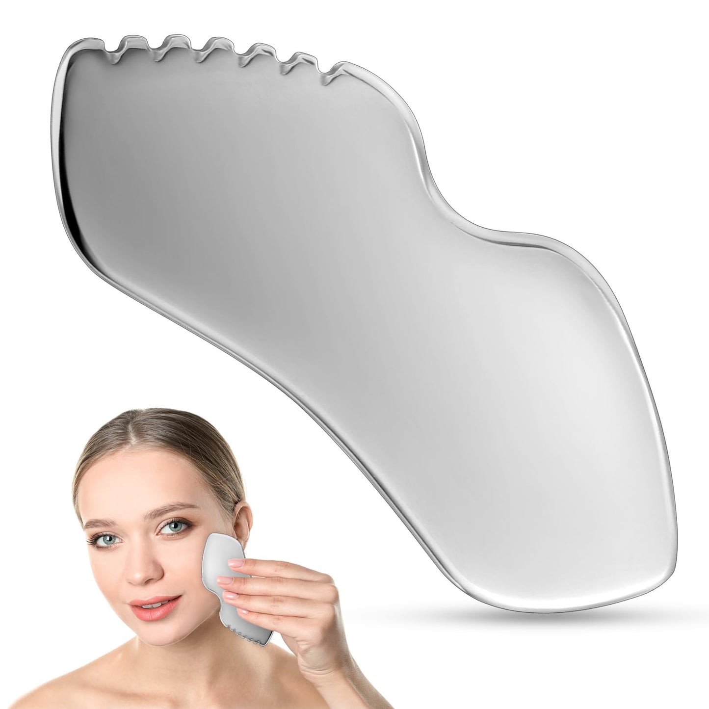 Yuanchu Guasha Stone with Comb, Gua Sha Stainless Steel Face Tools, Beauty Scraping Massage Tool, Jaw Shaping, Swelling Reduction, Skin Care Gift, Women Lines, Facelifting, Improvement, Fine
