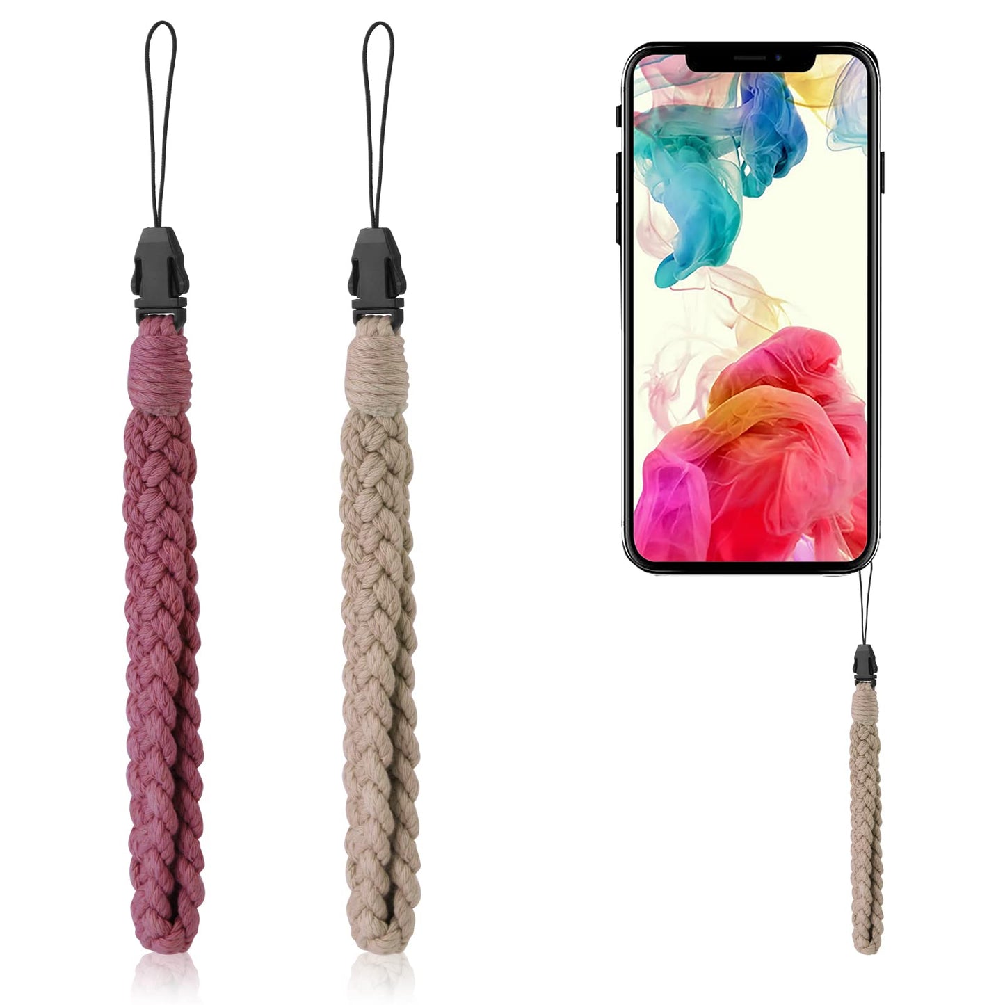 cobee Boho Phone Wrist Starp,2 Pieces Handmade Phone Case Phone Charm Strap Quick Release Phone Wrist Lanyard Aesthetic Phone Straps for Women Girls(Brown+Red)