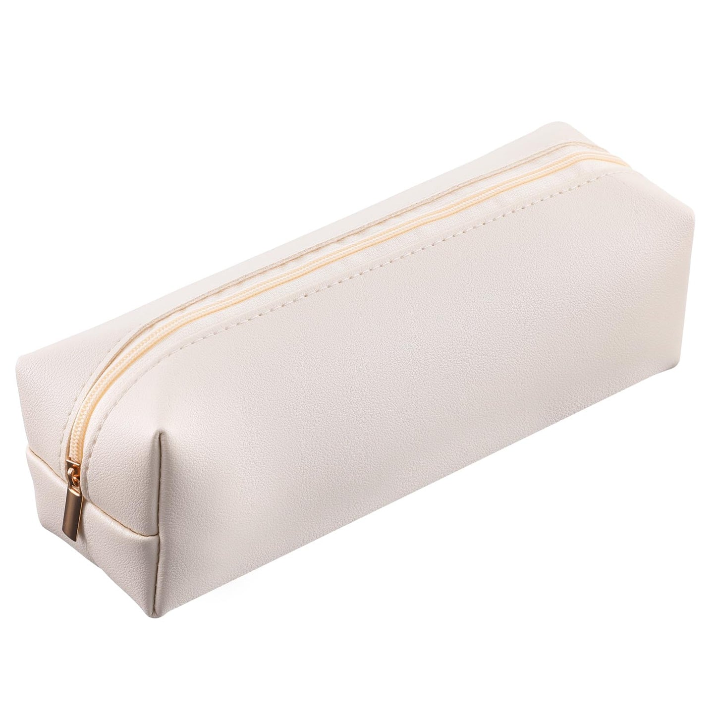 WJIAAA Leather Pencil Case, 20 x 6 x 6 cm, PU Leather Pencil Case for Adults, Beige with Zip for Pens & Cosmetics, School, Office & Travel, cream-coloured, Leather pencil case