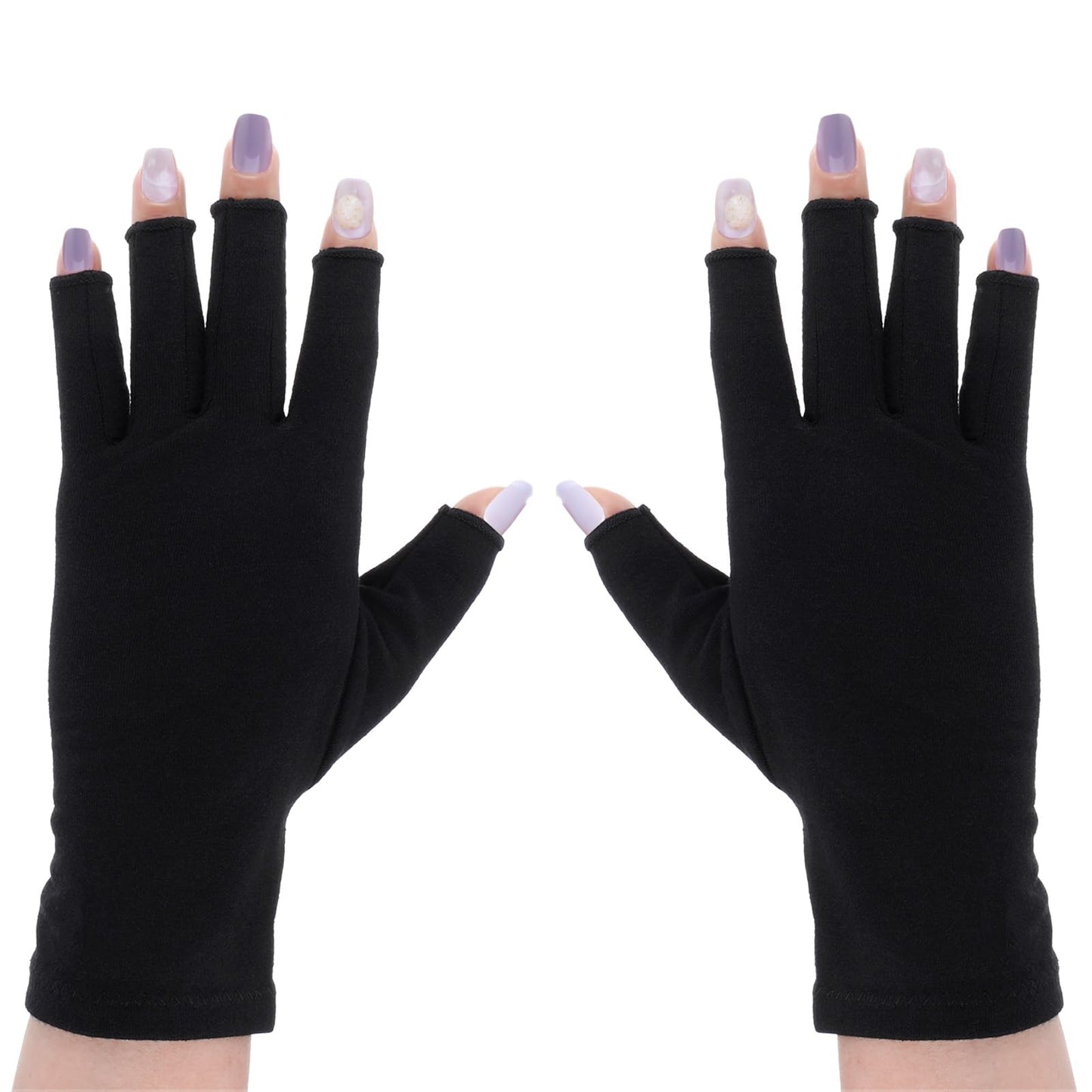Yuanchu UV Black Gloves Nails, Fingerless Gloves, Thin Anti UV Protection, 2 Sizes, Women Manicure Compression for Fitness, Driving, Cycling, Fishing, Onne Protection, Cosplay, L, black, L