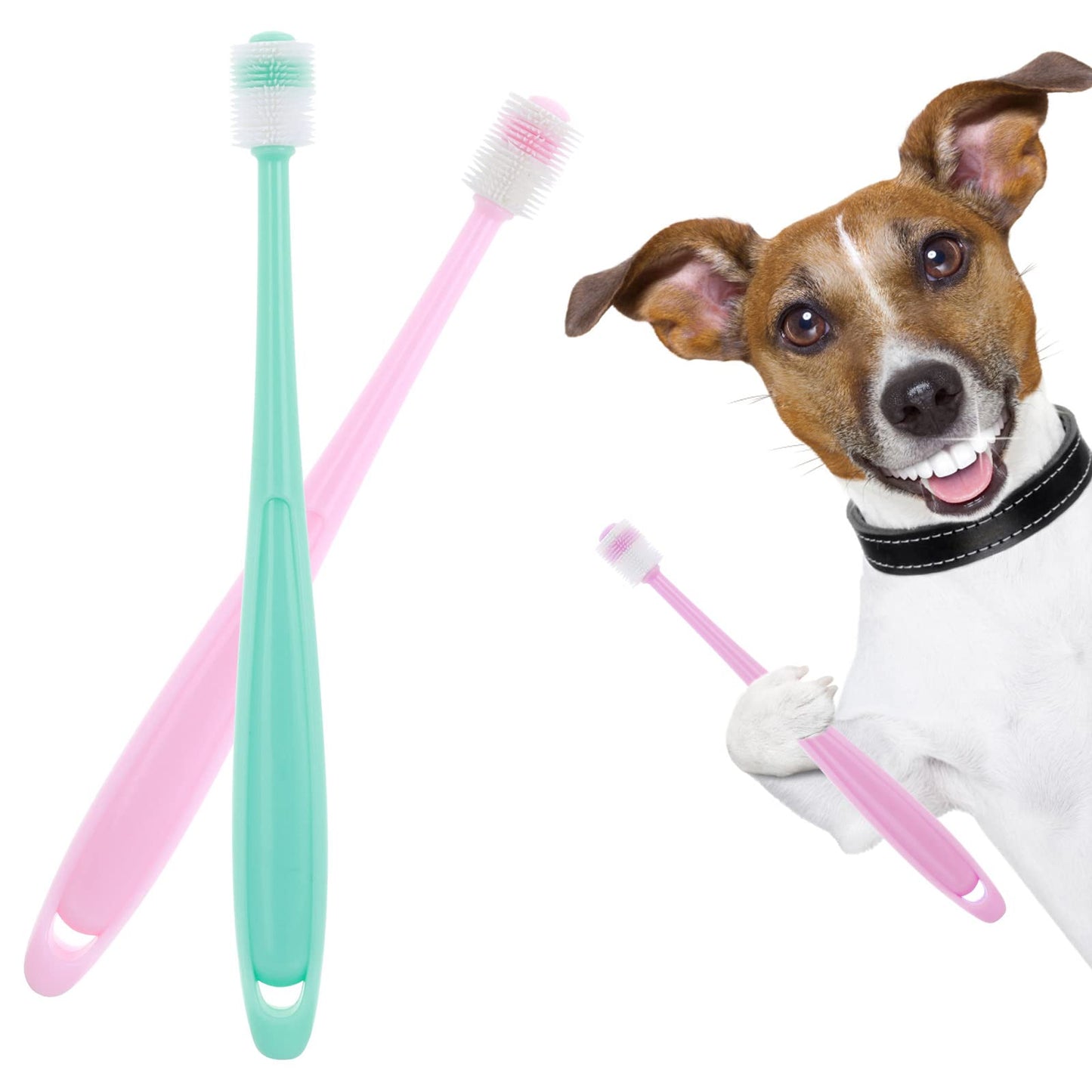 cobee 360 Degree Cat Dog Toothbrush, 2 Pieces Cat Silicone Toothbrushes with Storage Box Puppy Manual Tooth Brush Pet Tooth Cleaning Kit (Blue+Pink)