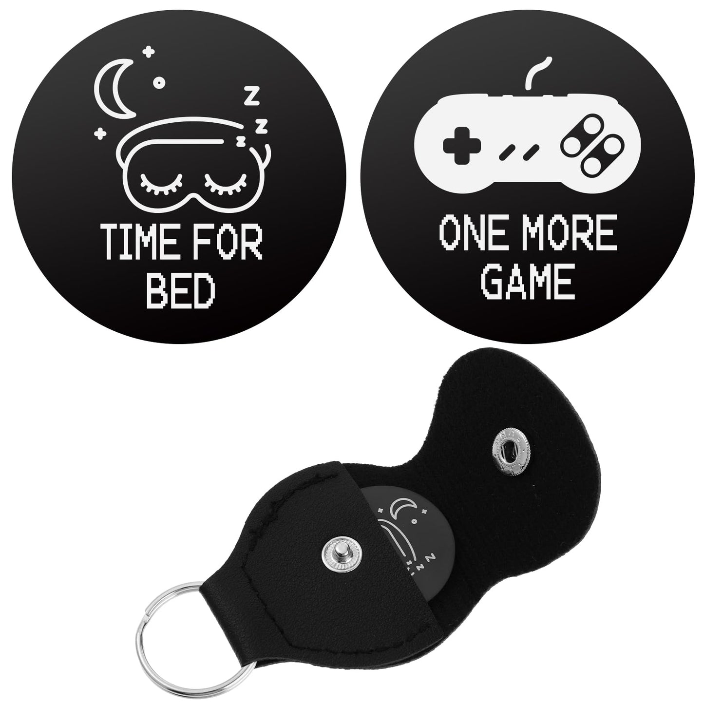 cobee Funny Destiny Flip Coins, Gamers Decision Coin with Leather Keyring One More Game or Go to Bed Double Sided Stainless Steel Decision Makers Coin Novelty Gifts for Boyfriend Teen Women Men(Black)