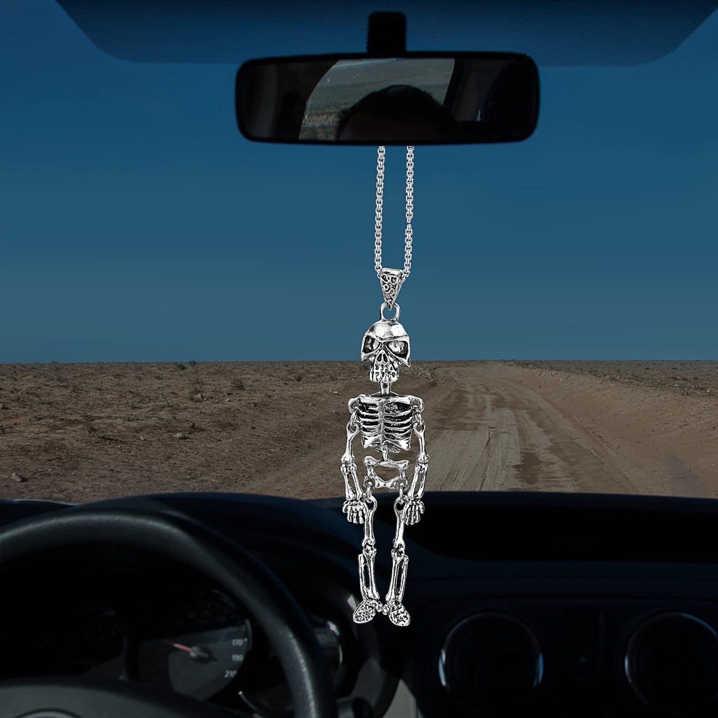 Cobee Halloween Skull Car Hanging Ornament, Cool Car Rear View Mirror Pendants Auto Interior Accessories Halloween Decorations for Car Home Party Supplies(Skeleton)