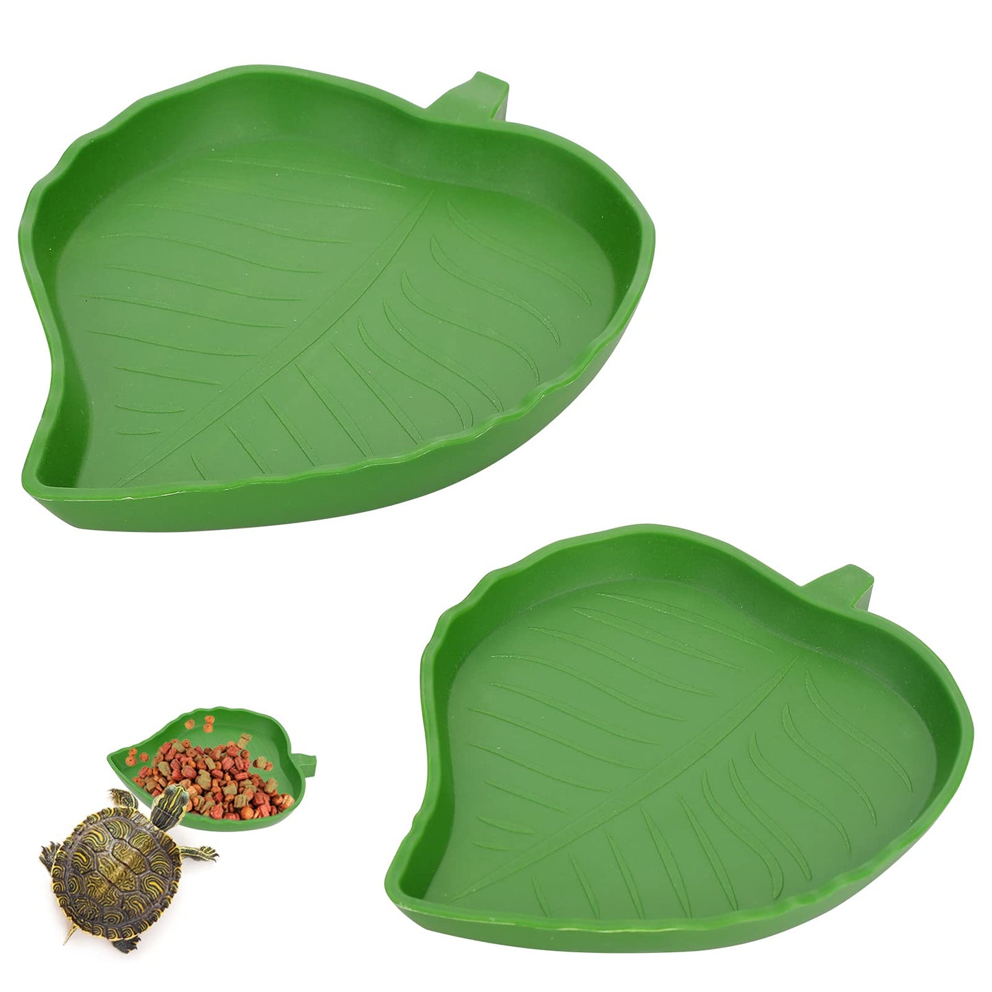 Molain Leaf Reptile Food Water Bowl, 2 Pieces Reptile Turtle Food Bowl Flat Drinking Bowl Water Bowl for Lizards, Hamsters, Snakes 2 Sizes
