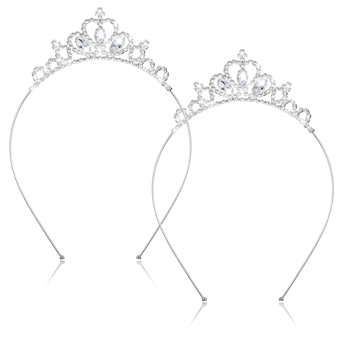TIESOME Heart Crystal Tiara, 2 PCS Rhinestone Princess Crown Birthday Headpiece Cute Glittering Non-Slip Crown Headbands Bride Wedding Headpieces Party Decorations for Women Birthday Party(White)