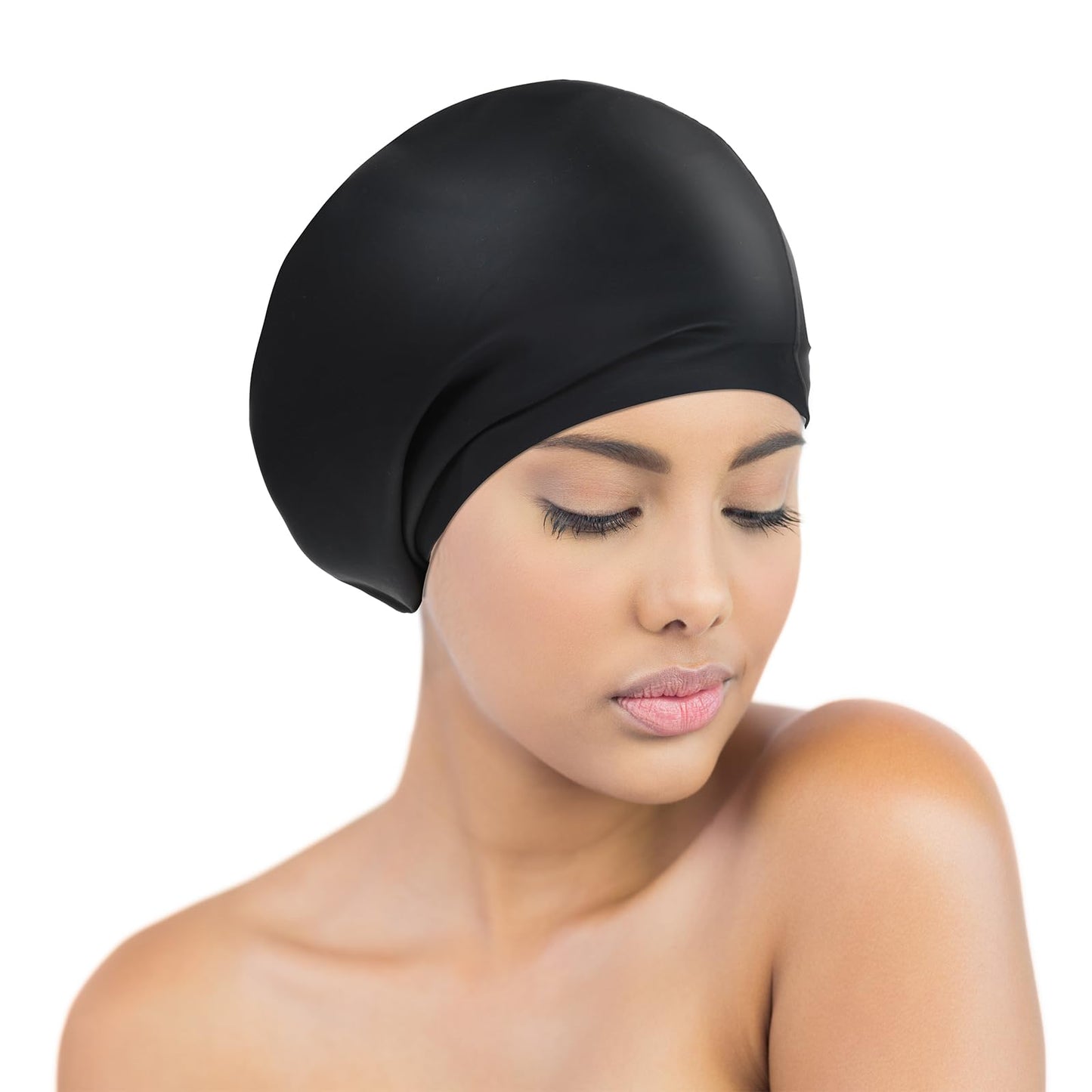 Yuanchu Swimming Cap for Long Hair, Silicone Extra Large Swim Caps for Women Men Adult Waterproof Swim Hats Keep Weaves Curls Hair Extensions Afros Braids and Dreadlocks Dry, Black