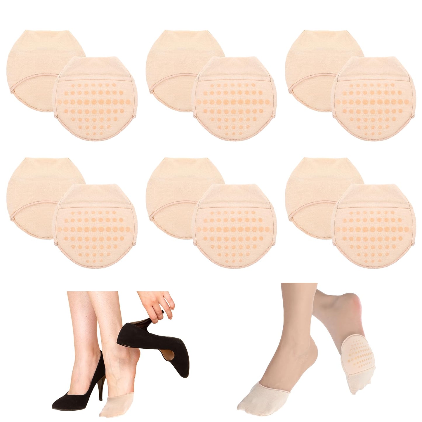 XLIUAX 6 Pairs Toe Covers for Women, Toe Socks with Padding Cushion No Show Socks Half Sock for Women Mules, Brown, 5-8