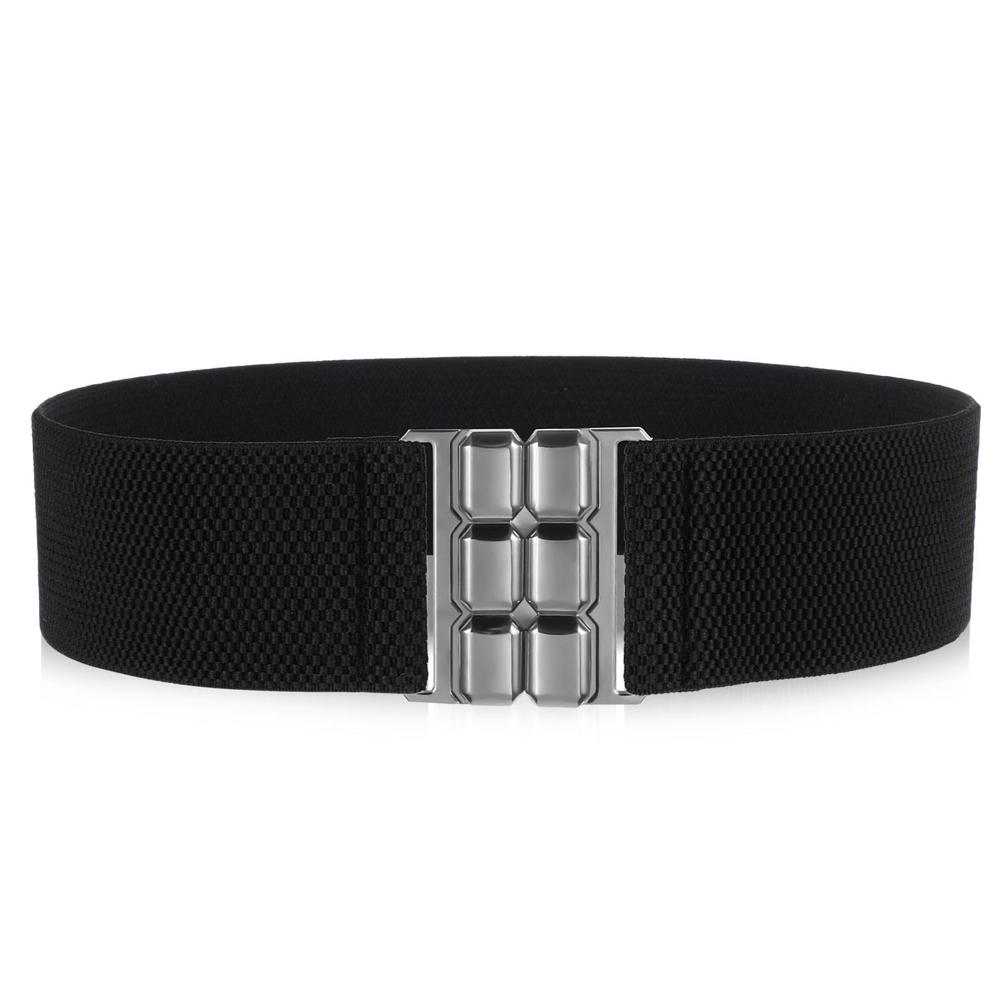 GEEHUA Wide Stretchy Belt for Women, Vintage Elastic Waistband Waist Belt with Interlocking Buckle for Dresses(Black)