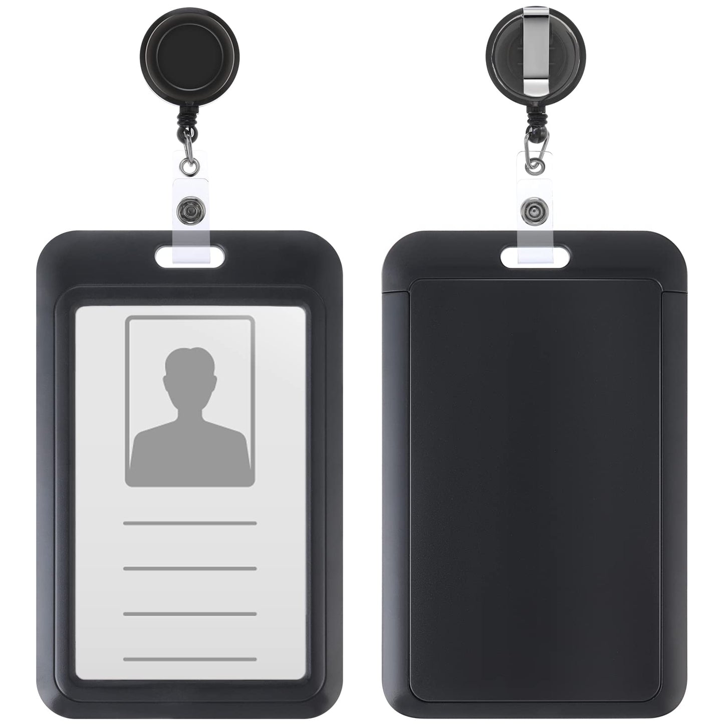 cobee Hard Badge Holders with Retractable Badge Reel, 2Pcs Heavy Duty ID Badge Holders Plastic Credit Card Protector Work Badge Holder Badge Case for Nurse Doctor Teacher Office School Supplies(Black)