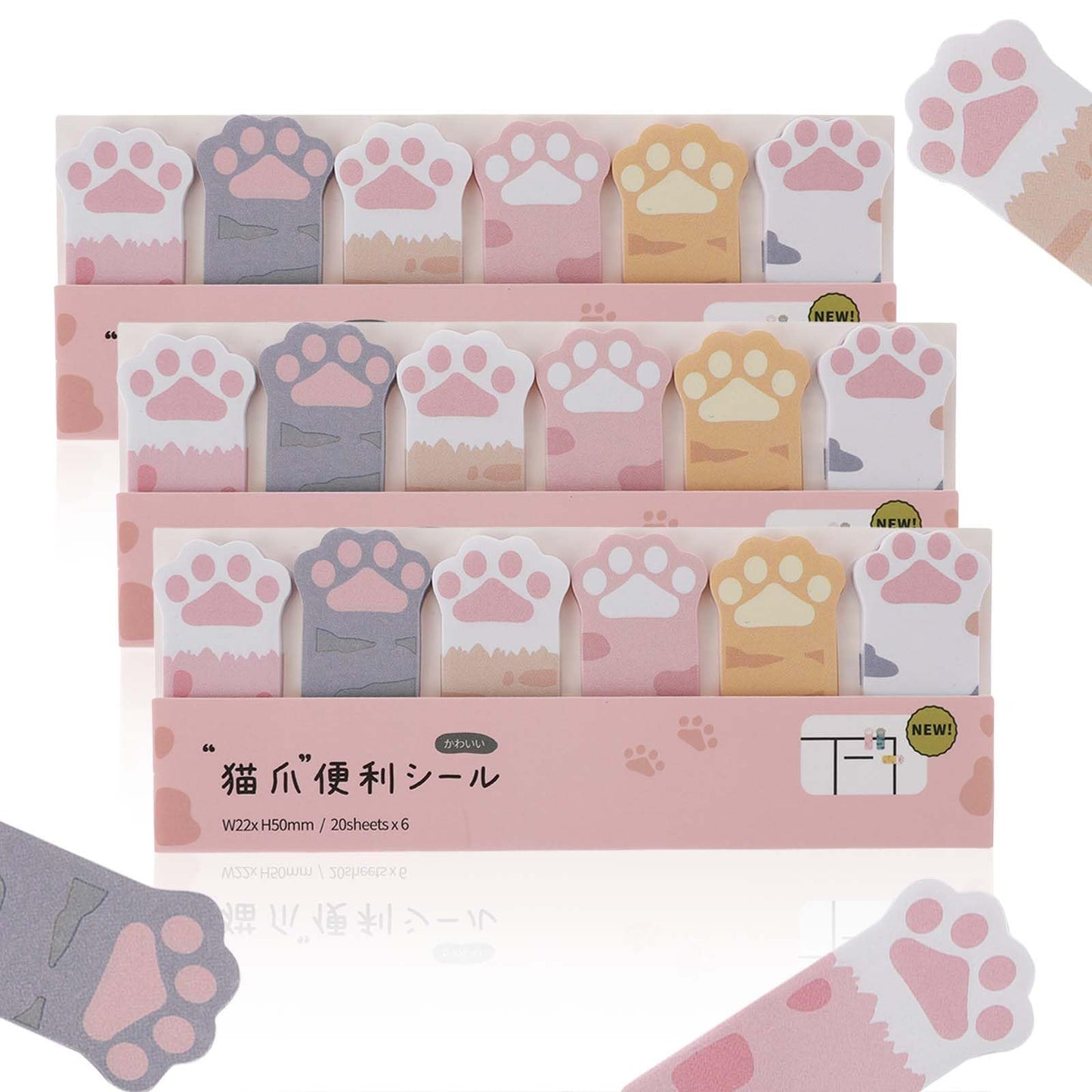 cobee 360Sheets Cute Animals Sticker Bookmarks, 3 Packs Cat Paw Memo Pad Sticky Notes Self Adhesive Tab Notes Page Markers Flags Index Bookmark Marker Pad for Office School