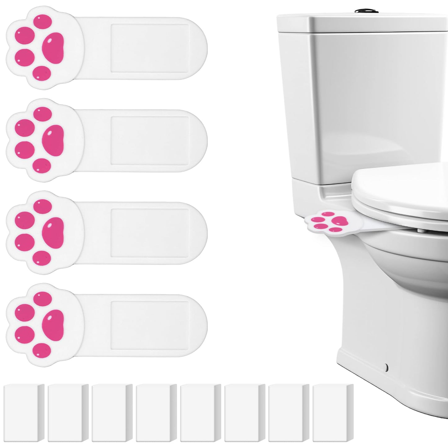 Yuanchu Pack of 4 Toilet Seat Lifters, Cute Toilet Seat Lifter, Cat Paw Pattern, Toilet Lid Lifter, Toilet Seat Handle with 8 Adhesive, Self-Adhesive Lifters for Toilet Seat, No Touching, Toilet Lid