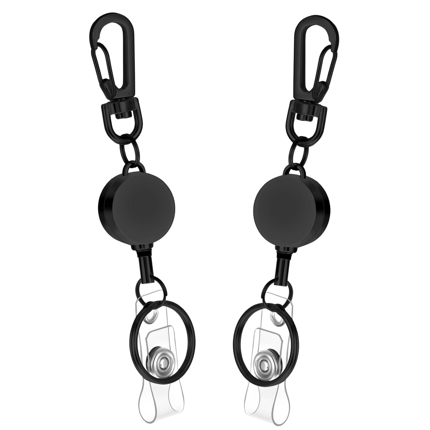 TIESOME 2 Pack Metal Retractable Badge Holder, ID Badge Holder with Reel Clip and Carabiner Key Chain Durable Keychain with Tenacity Retractable Cord for Teachers Students Office Workers(black)