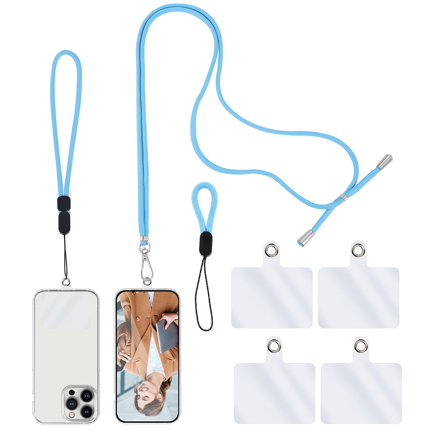 simarro Universal Cell Phone Lanyard, Crossbody Patch Phone Lanyards For Around The Neck, Phone Neck Lanyard, Wrist Phone Strap, Finger Phone Strap, 4× Phone Patch (Blue)