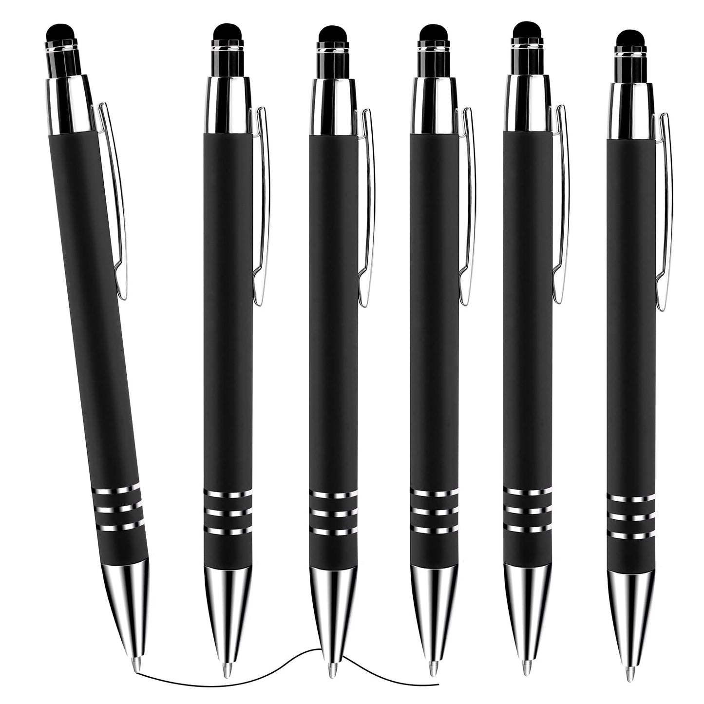 cobee Stylus Tip Ballpoint Pens, 6 Pieces 1.0mm Retractable Ball Point Pen Medium Point Smooth Writing Pen Black Ink Metal Pen Stylus Nice Pen for Touch Screens(Black)