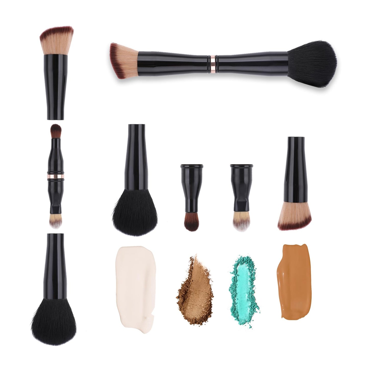 TIESOME 4 in-1 Makeup Brush Set, Foundation Brush Blush Brush Eyeshadow Powder Brush Concealer Brush All-in-One Travel Makeup Brushes Double Ended Makeup Brush for Foundation, Concealer, and Powder