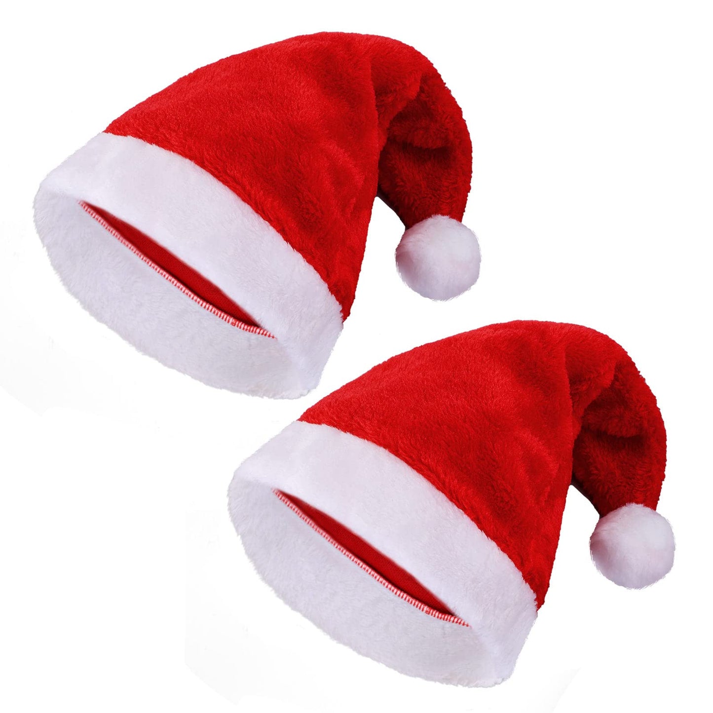cobee Christmas Hat- 2Pcs Xmas Santa Hat Holiday for Adults/Kids/Teens Unisex, Velvet Comfort Extra Thicken Classic Fur Red Santa Hat for New Year Festive Party Christmas Supplies