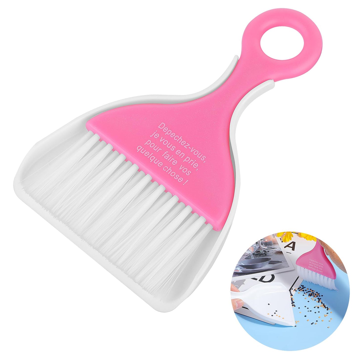 cobee Diamond Art Painting Applicator Brush with Funnel, Mini Artist Drawing Flat Brush for Picker Spilled Diamonds Organizer Portable Table Desktop Cleaning DIY Art Brushes for Handicraft Lover(Pink)
