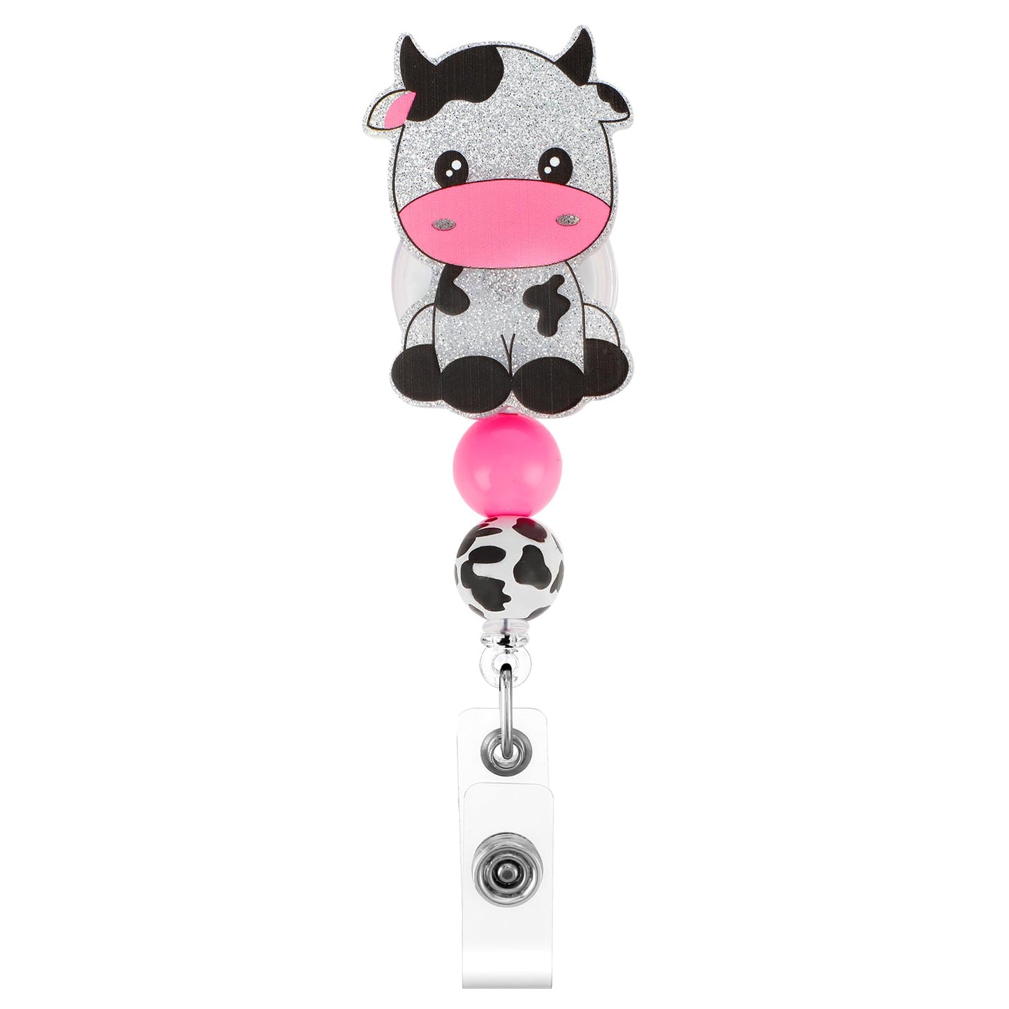 TIESOME Cute Badge Reel, Cows Nurse Badge Reel Holder, Retractable Badge Reels with Alligator Clip Kawaii Shinny Badge Accessories Funny Heavy Duty Badge Clips for Nursing Student Women Gifts(Cow)