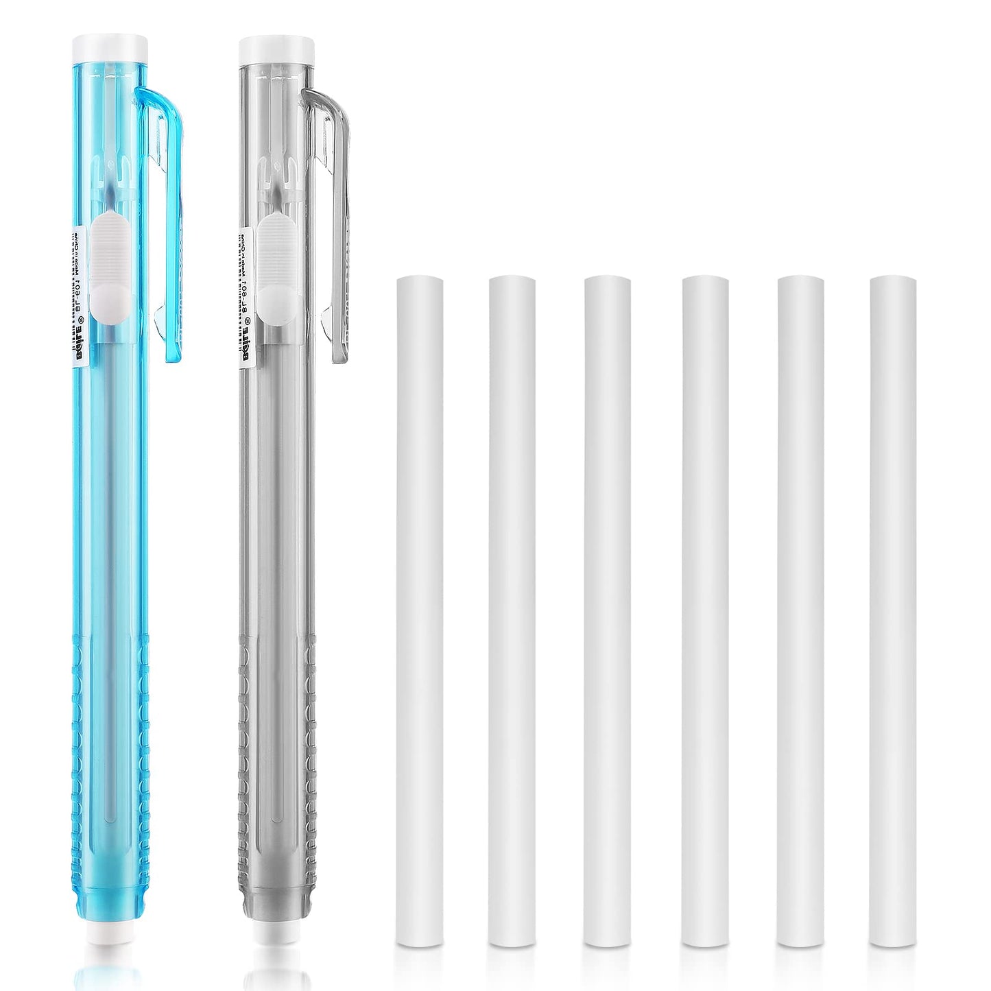 Molain Pen Style Erasers Set, 2PCS Retractable Mechanical Eraser Pens with 6 Pcs Replacement Eraser Refills, Retractable Eraser Click Stick Erasers Bar Erasers for School Office Painting Writing