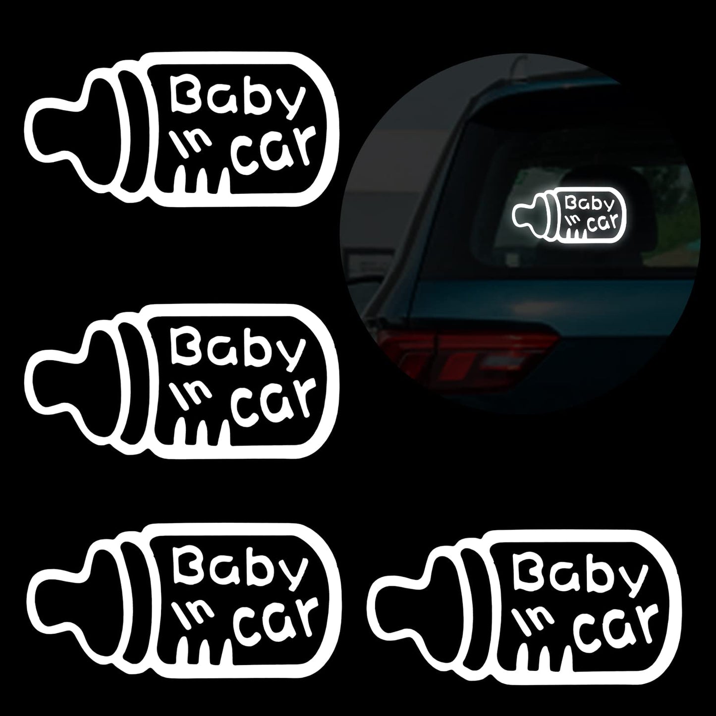 TIESOME Baby in Car Auto Sticker, 4 Pieces Baby on Board Sign for Car Safety Sign Reflective Waterproof Car Decal Kids Safety Car Signs for Car Window Bumper(White)