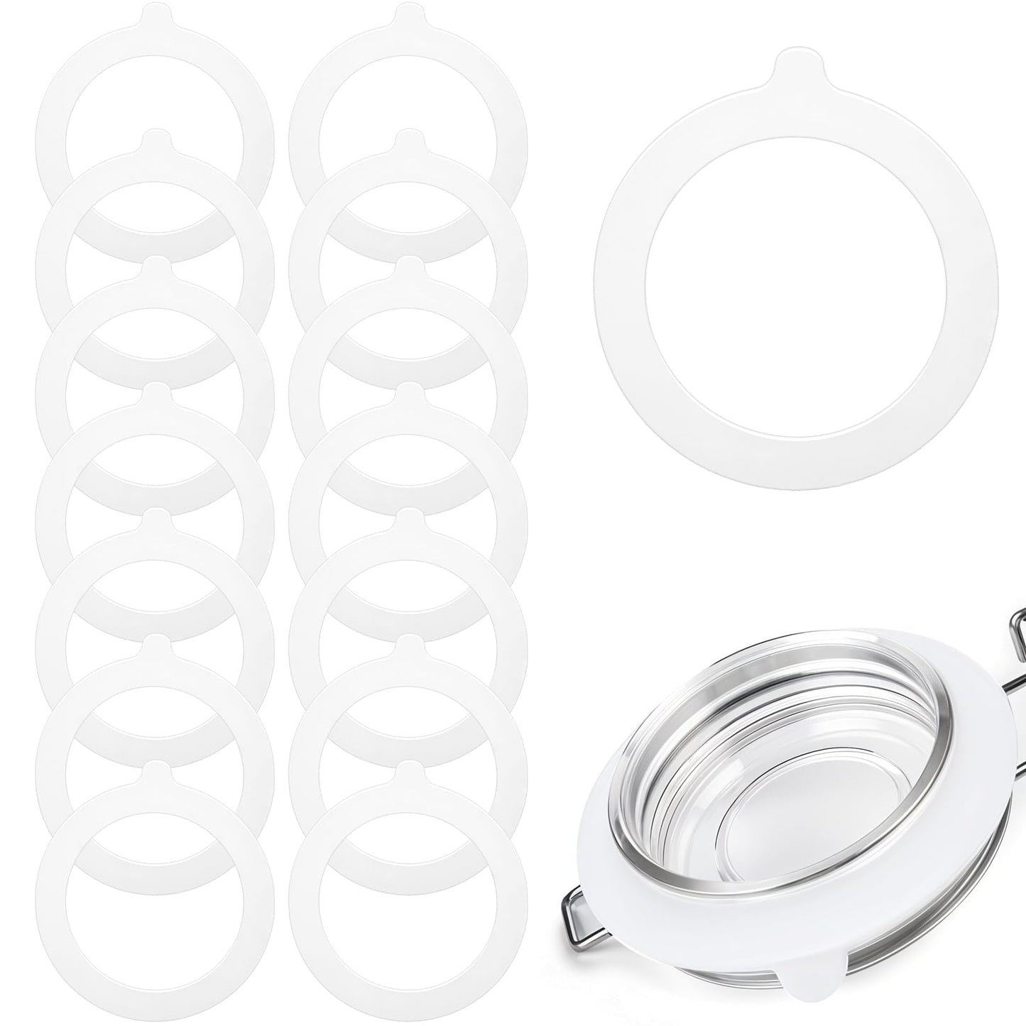 MBAIYO 15 Pcs 3.75 in Silicone Jar Gaskets, Leak Proof Silicone Seals for Glass Mason Jars Airtight Replacement Sealing Rings Regular Mouth Canning Lids Accessories(White)