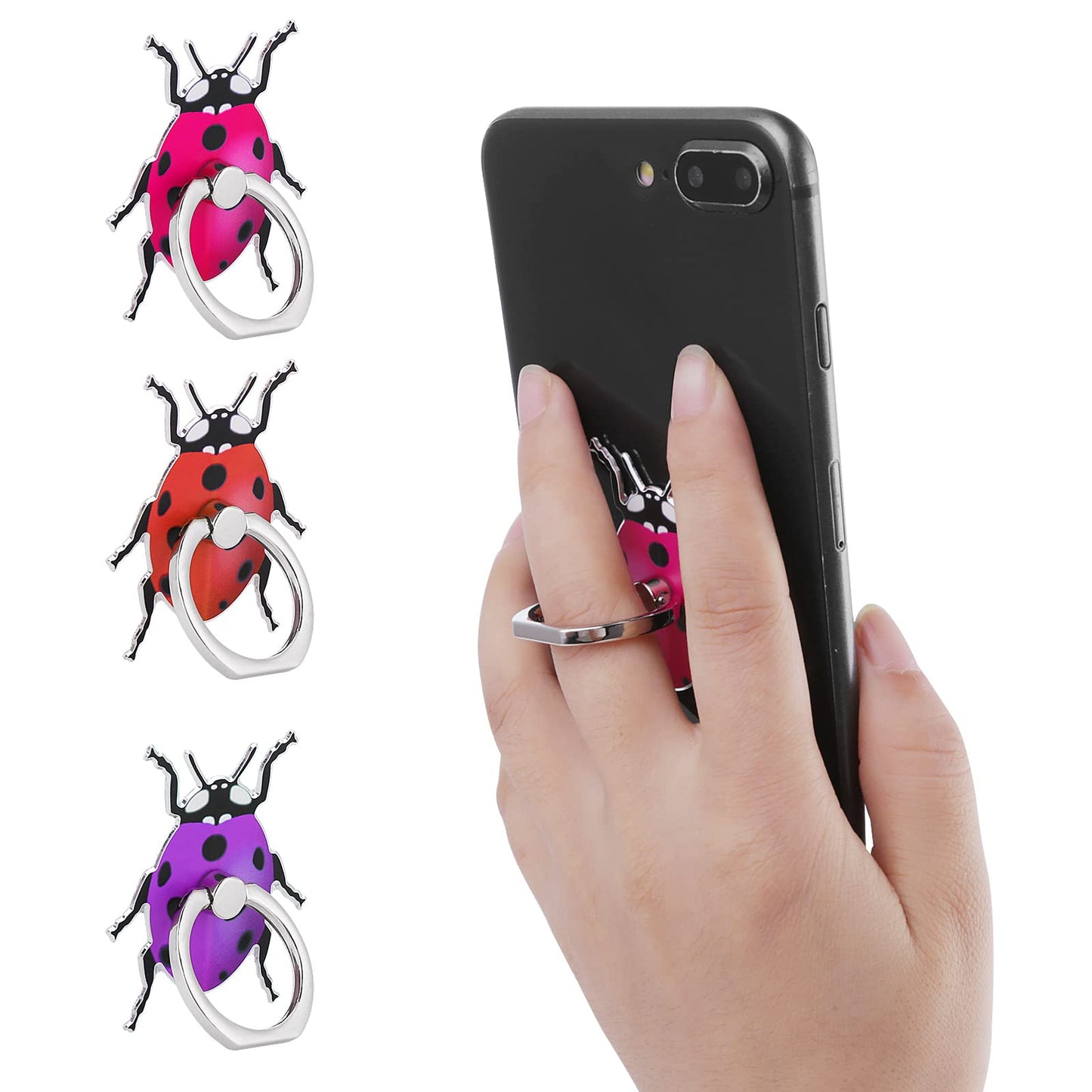 TIESOME 3pcs Cell Phone Ring Holder, Metal Beetle Phone Ring Holder Finger Grip 360 Degree Rotation Compatible with Smartphones Tablets Phone Case