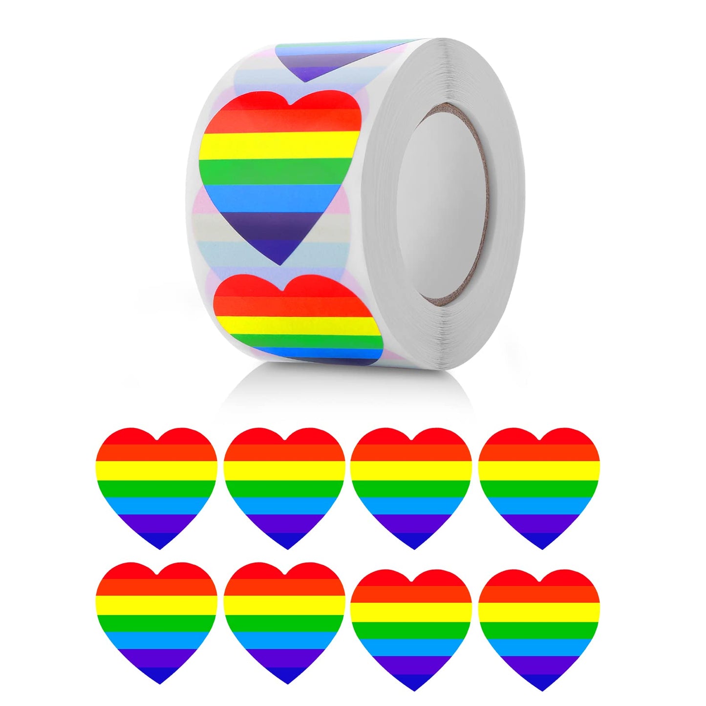 Molain Gay Pride Stickers, 500 Pcs Rainbow Heart Stickers Roll, Stripe Love Stickers for Wedding Invitation, Thanksgiving Cards, Gift Decor