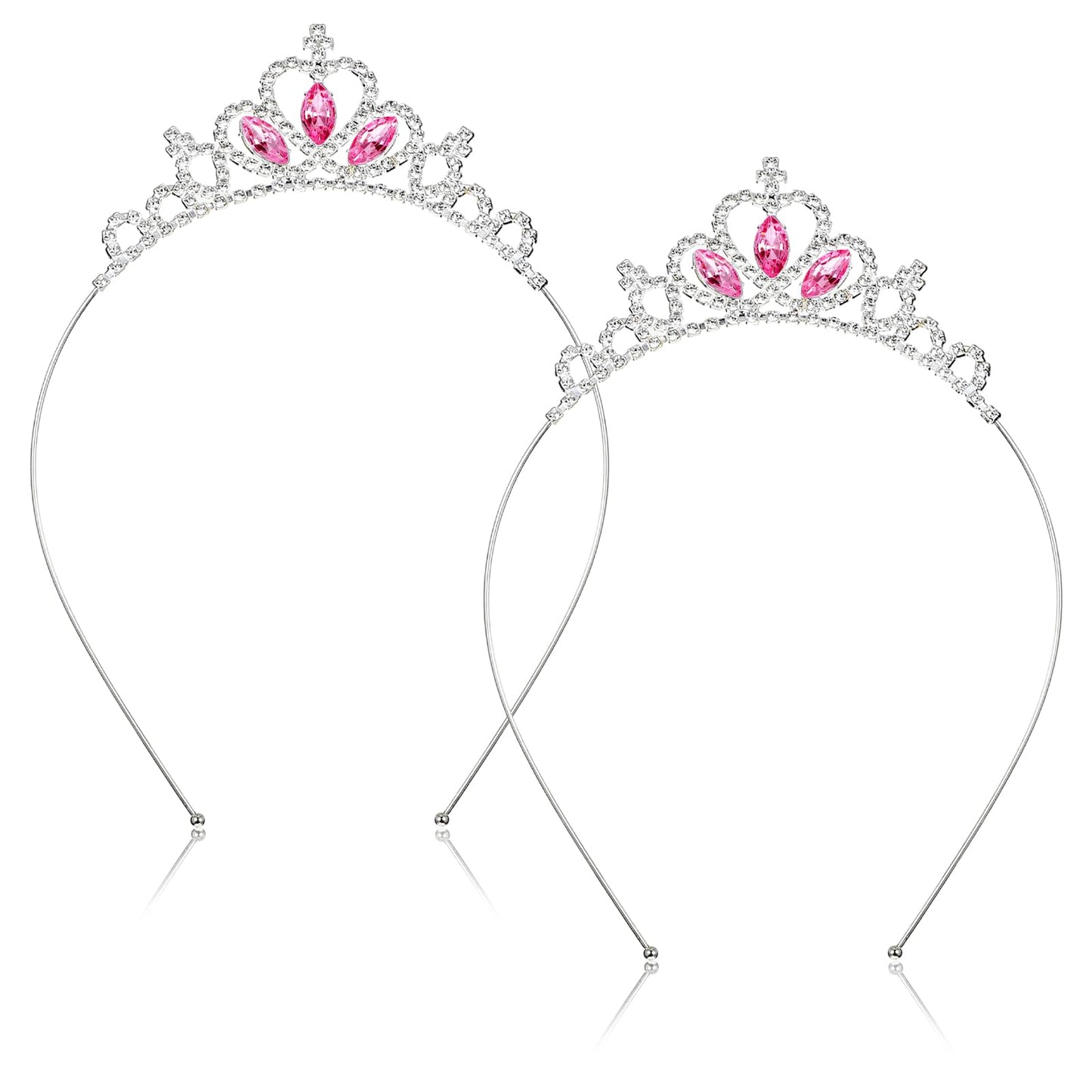TIESOME Heart Crystal Tiara, 2 PCS Rhinestone Princess Crown Birthday Headpiece Cute Glittering Non-Slip Crown Headbands Bride Wedding Headpieces Party Decorations for Women Birthday Party(Pink)