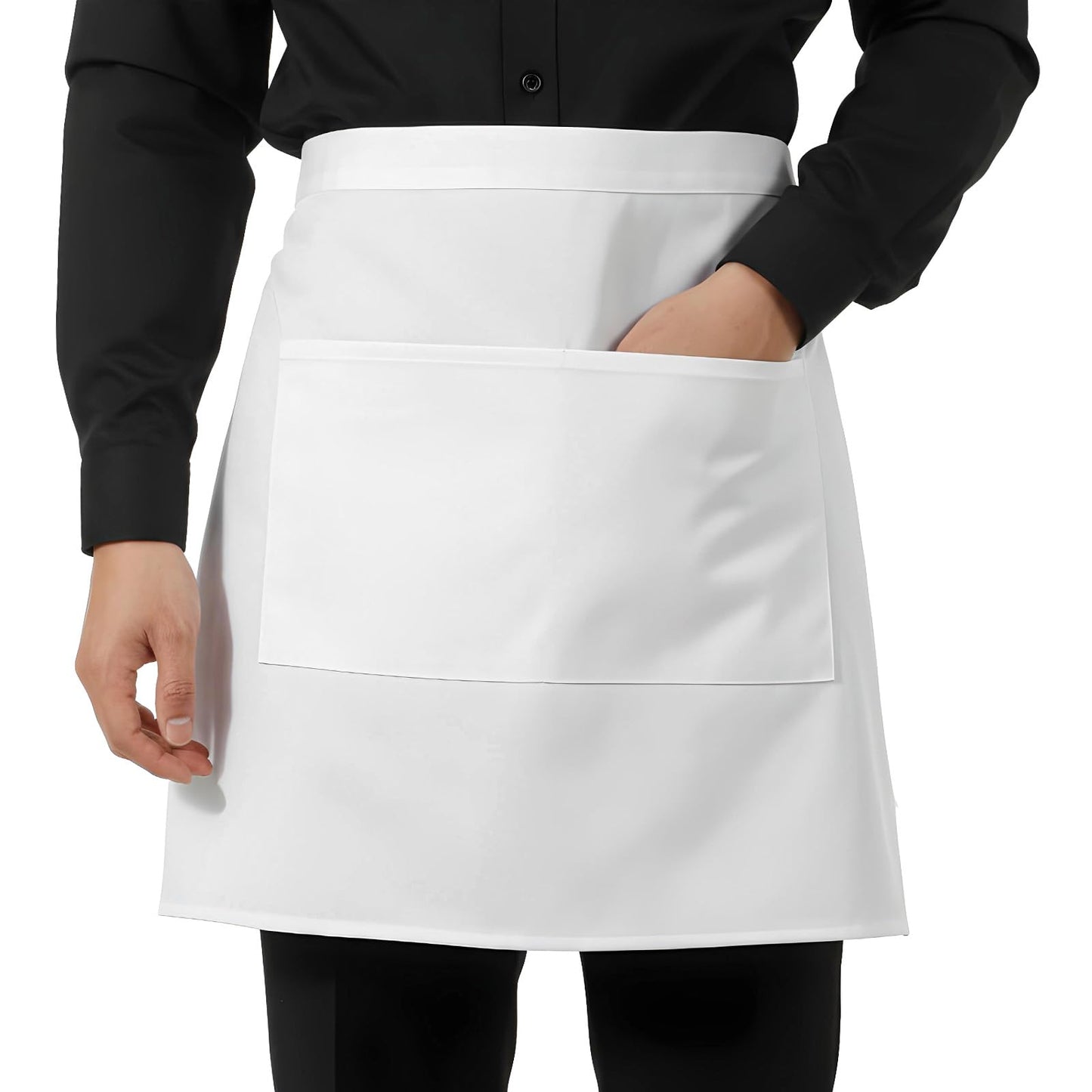 WJIAAA Black Waist Apron 2 Pieces Front Tie Apron with 2 Pockets Waiter's Apron Cooking Apron Bistro Apron Baking Apron for Restaurant, Bar, White, 62 x 45 cm, Trägerlänge 57 cm pro Seite