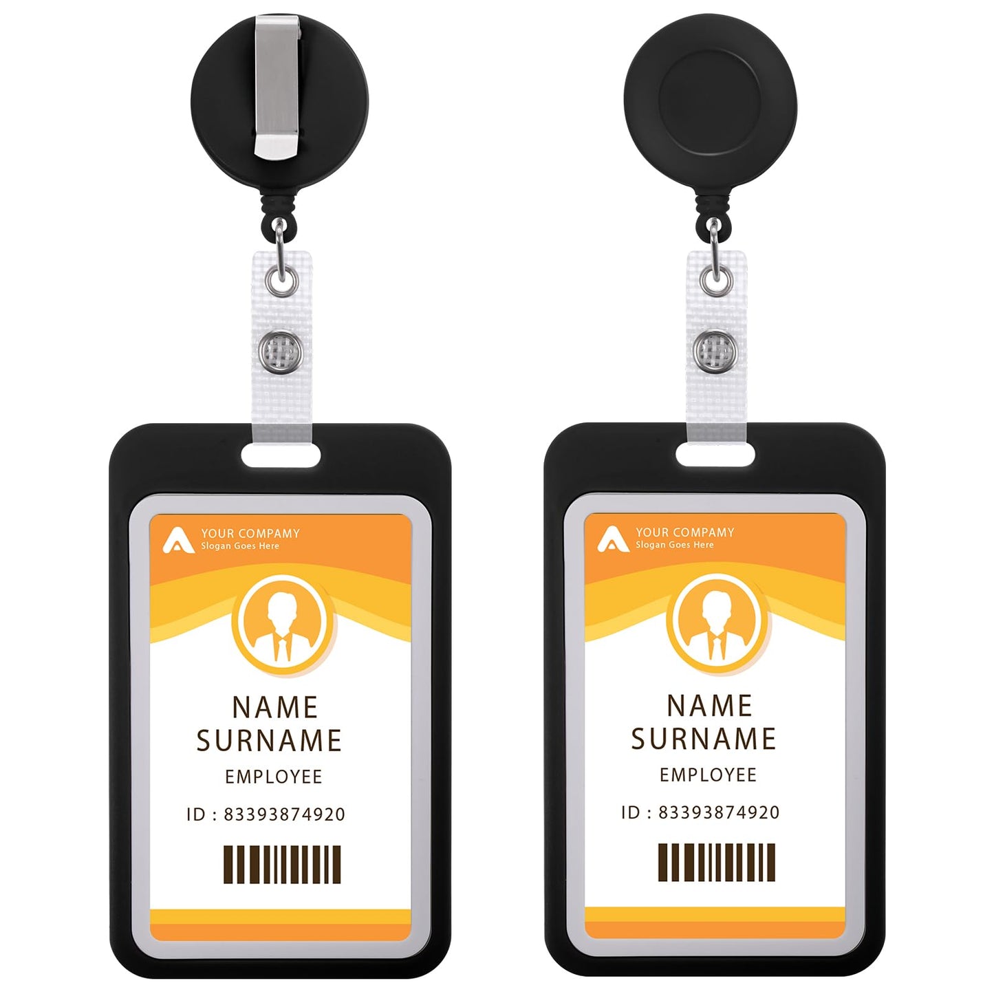 Bewudy 2 Pcs Hard Plastic ID Badge Holders, Retractable Badge Holder Reel Clips with Badge Holders, Identity ID Badge Holder Case for Nurse Doctors Teacher Office School Supplies