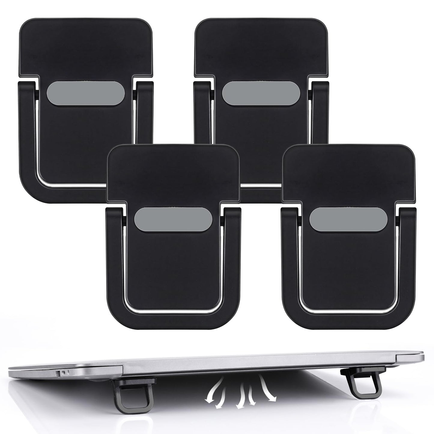Bewudy 4 Pcs Portable Keyboard Riser, Self-Adhesive Mini Laptop Stand Invisible Computer Keyboard Stand for Desk, Foldable Laptop Feet with Anti-slip Silicone
