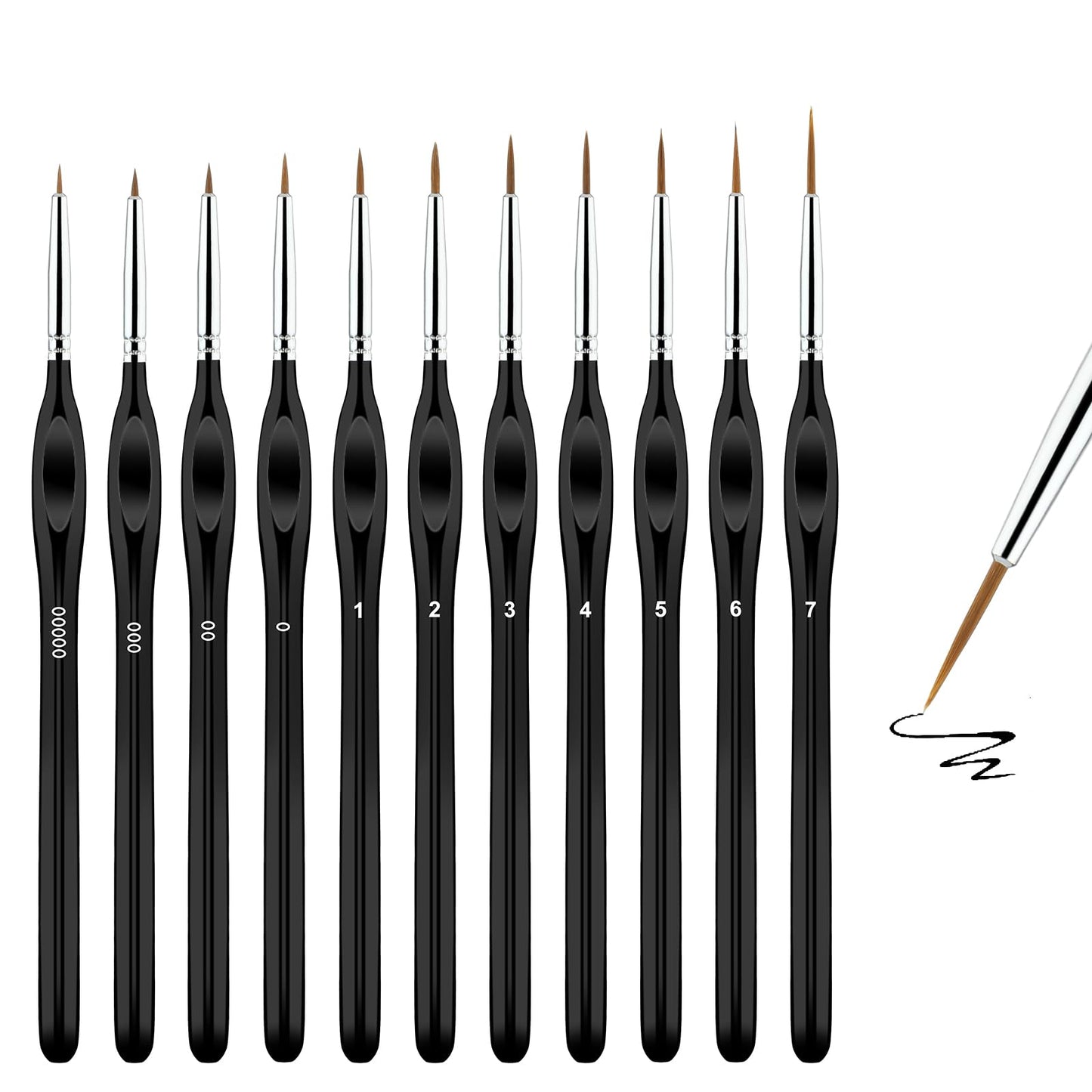 TIMSOME Fine Detail Paint Brush Set, 11PCS Assorted Sizes Ultra-fine Paint Brushes for Fine Detailing Art Painting Scale Models Airplane Kits Acrylic&Nail Miniatures Oil Painting Watercolour(black)