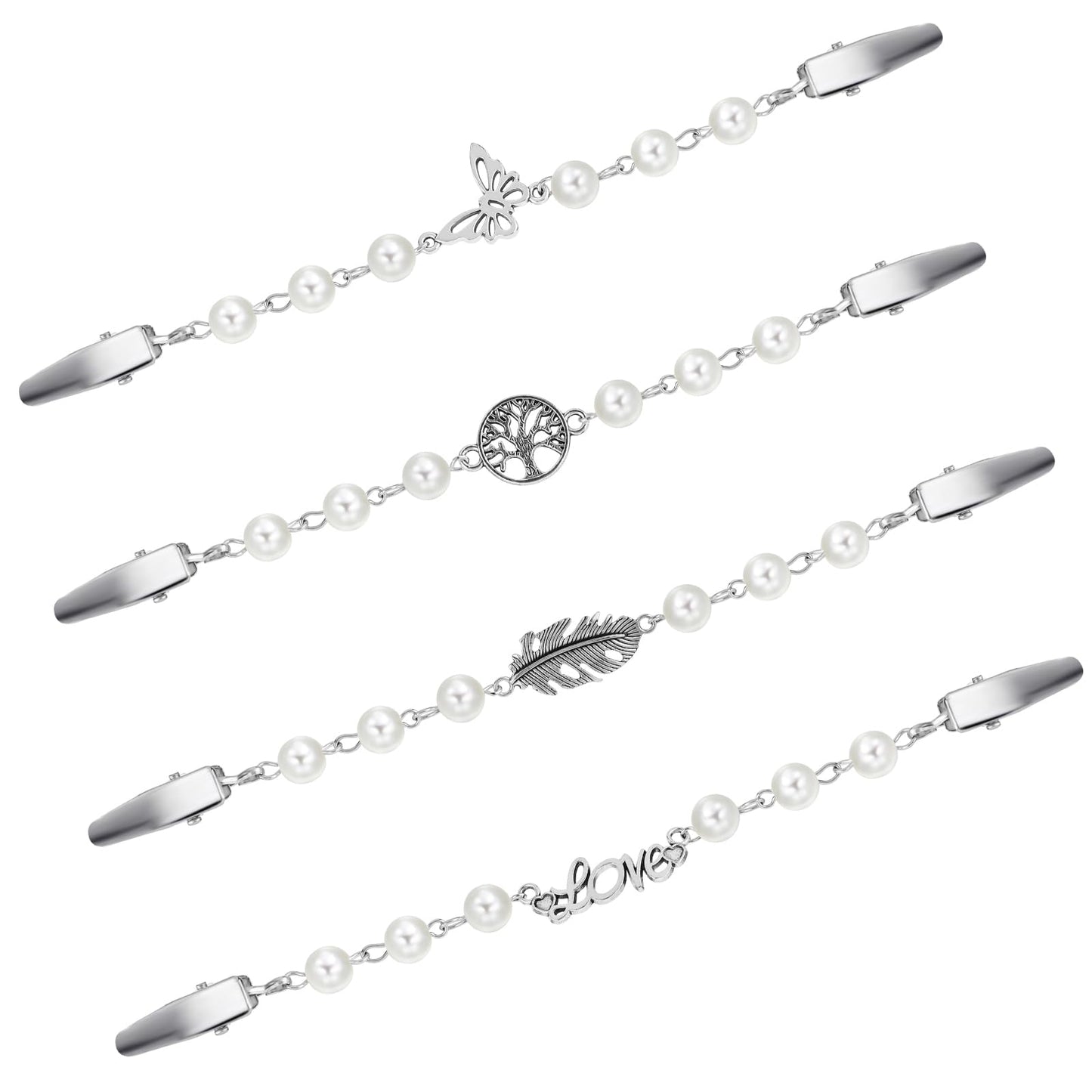 cobee Vintage Shirt Dress Cardigan Clip, 4 Pcs Retro Cardigan Collar Clips Sweater Shawl Clips Dress Shirt Jacket Waist Brooch Clip for Clothing Women Girls Wearing(Beaded Style)